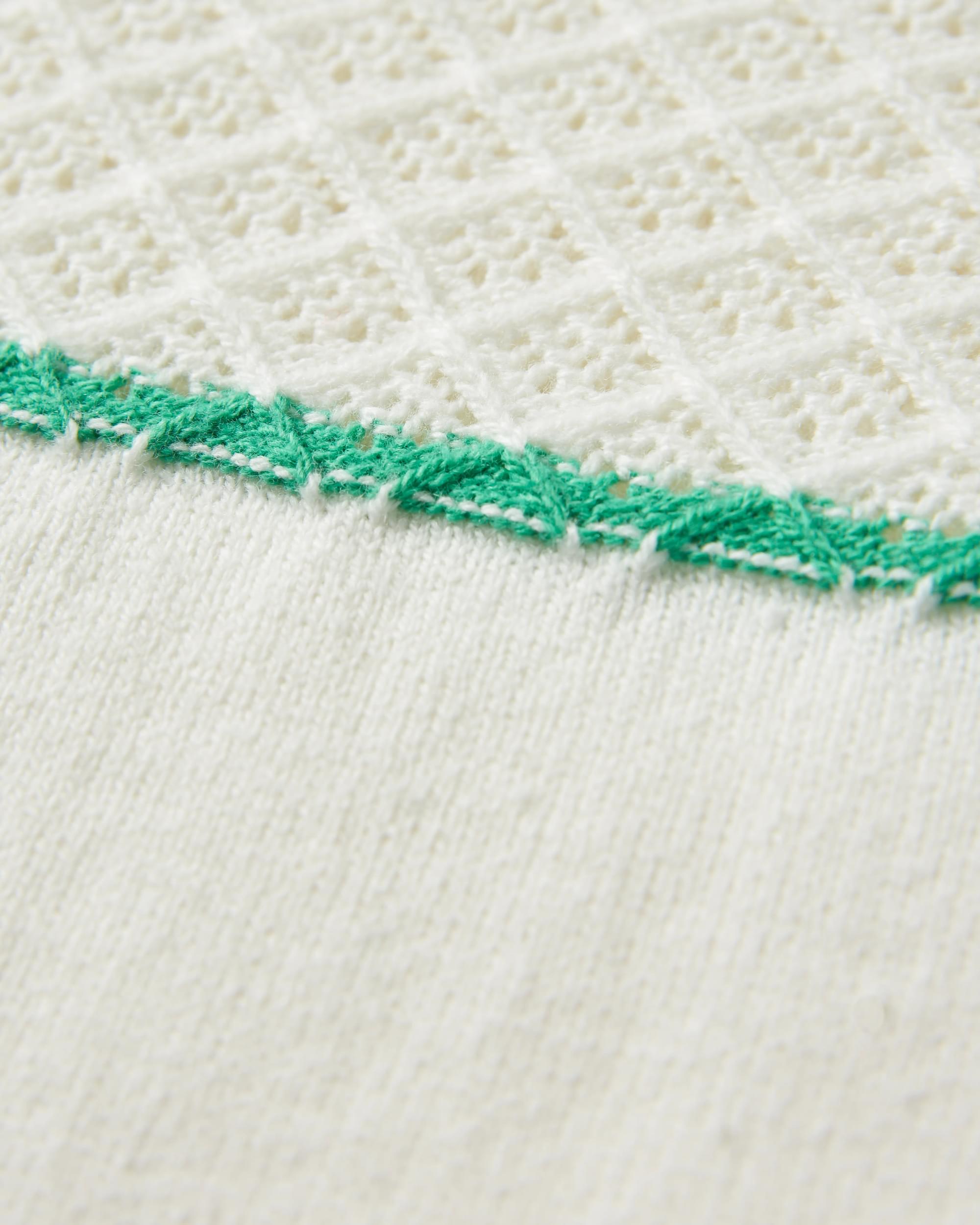 Migrate Organic Knitted Jumper - Green spruce stripe - Flatlay