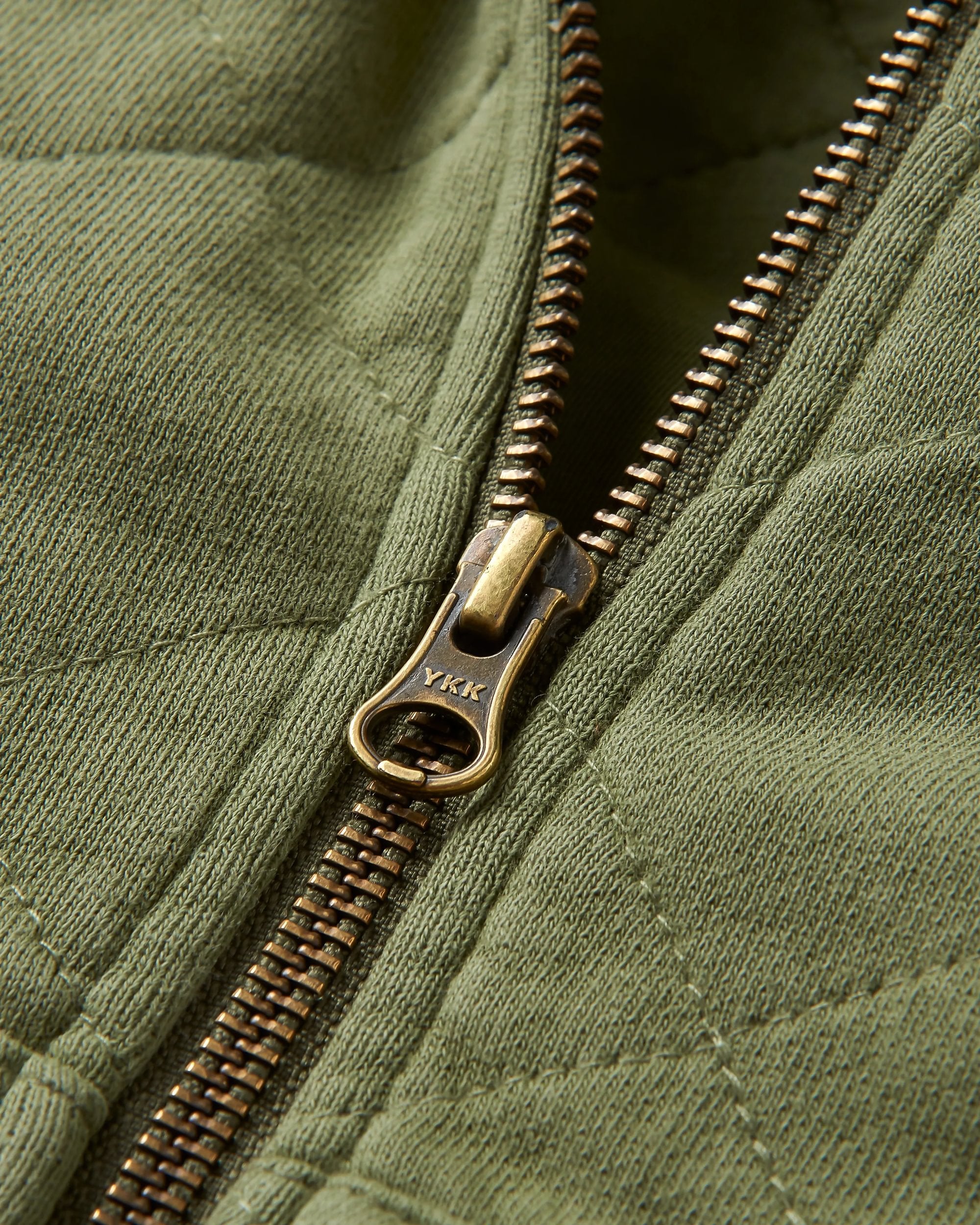 Getaway Recycled Quilted Full Zip Hoodie - Khaki - Flatlay