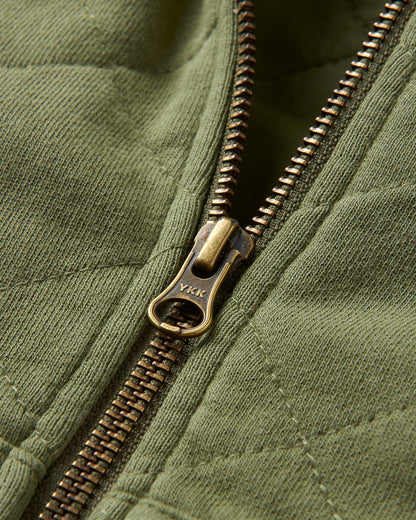 Getaway Recycled Quilted Full Zip Hoodie - Khaki - Flatlay