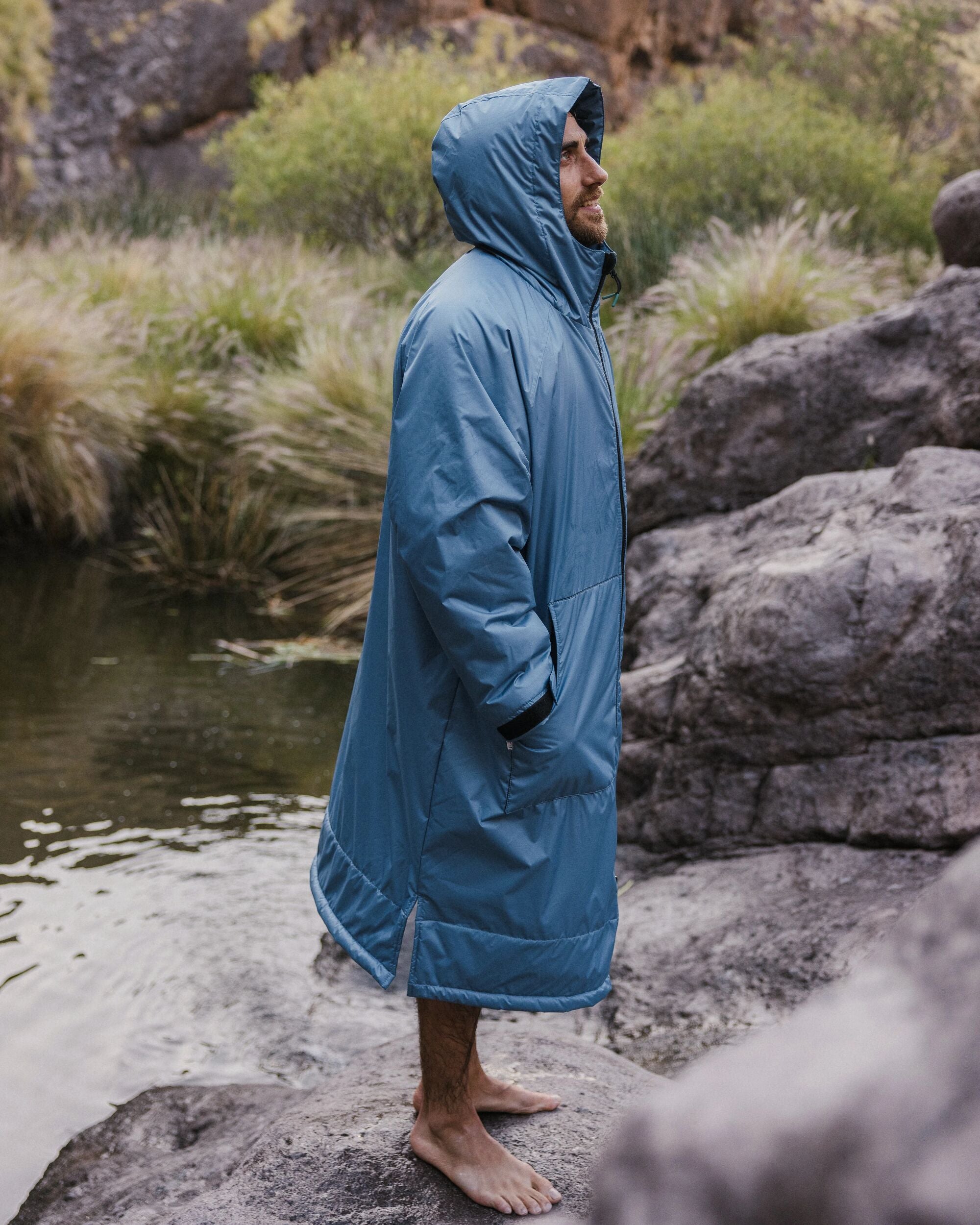 Escapism Recycled Sherpa Lined Changing Robe - Moonlight Blue - Lifestyle - Male