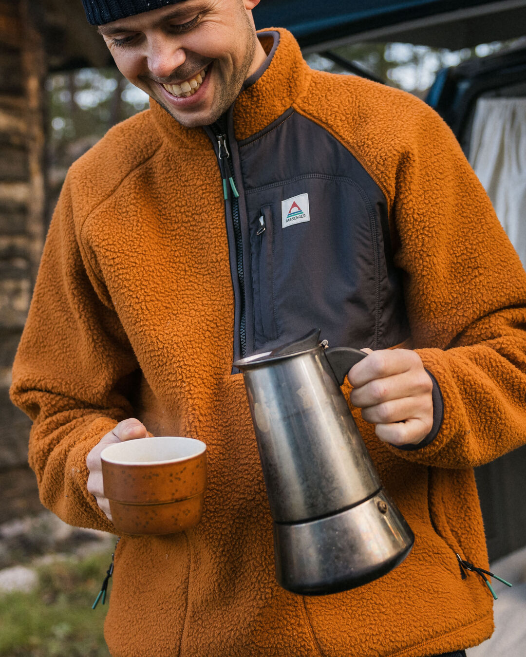 Offgrid 1/2 Zip Recycled Sherpa Fleece - Glazed Ginger - Lifestyle