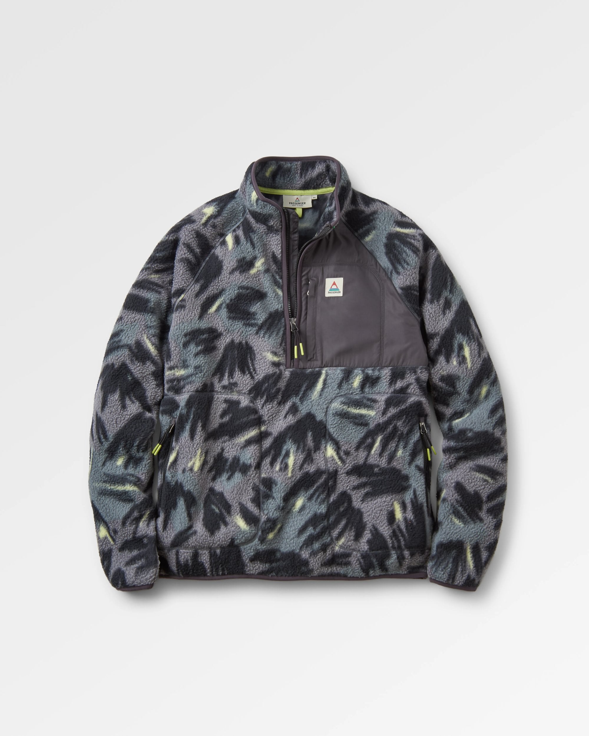 Offgrid 1/2 Zip Recycled Sherpa Fleece - Abstract Mountain Charcoal - Flatlay