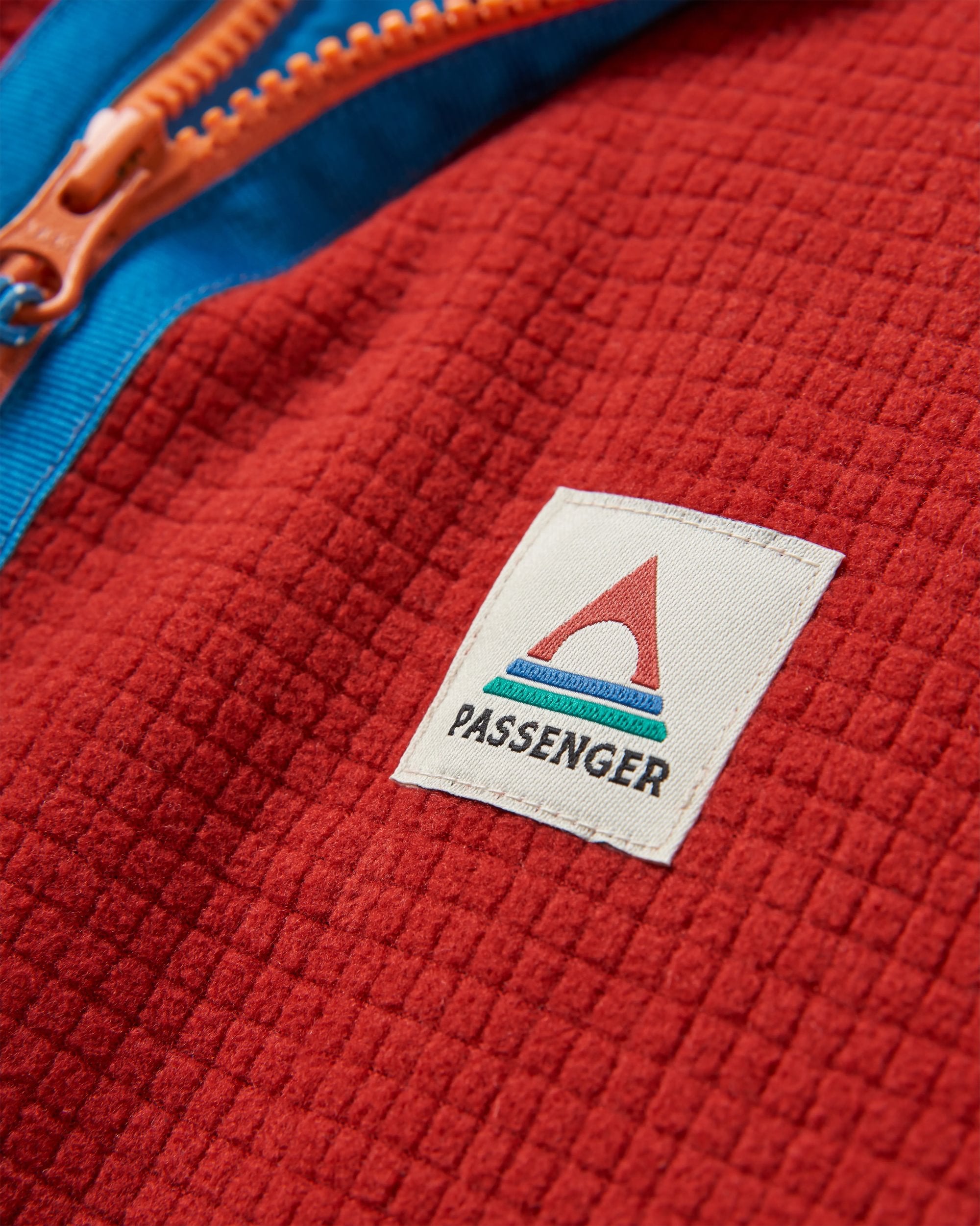 Off Trail Recycled Grid Polar Fleece - Red Ochre/Birch - Flatlay