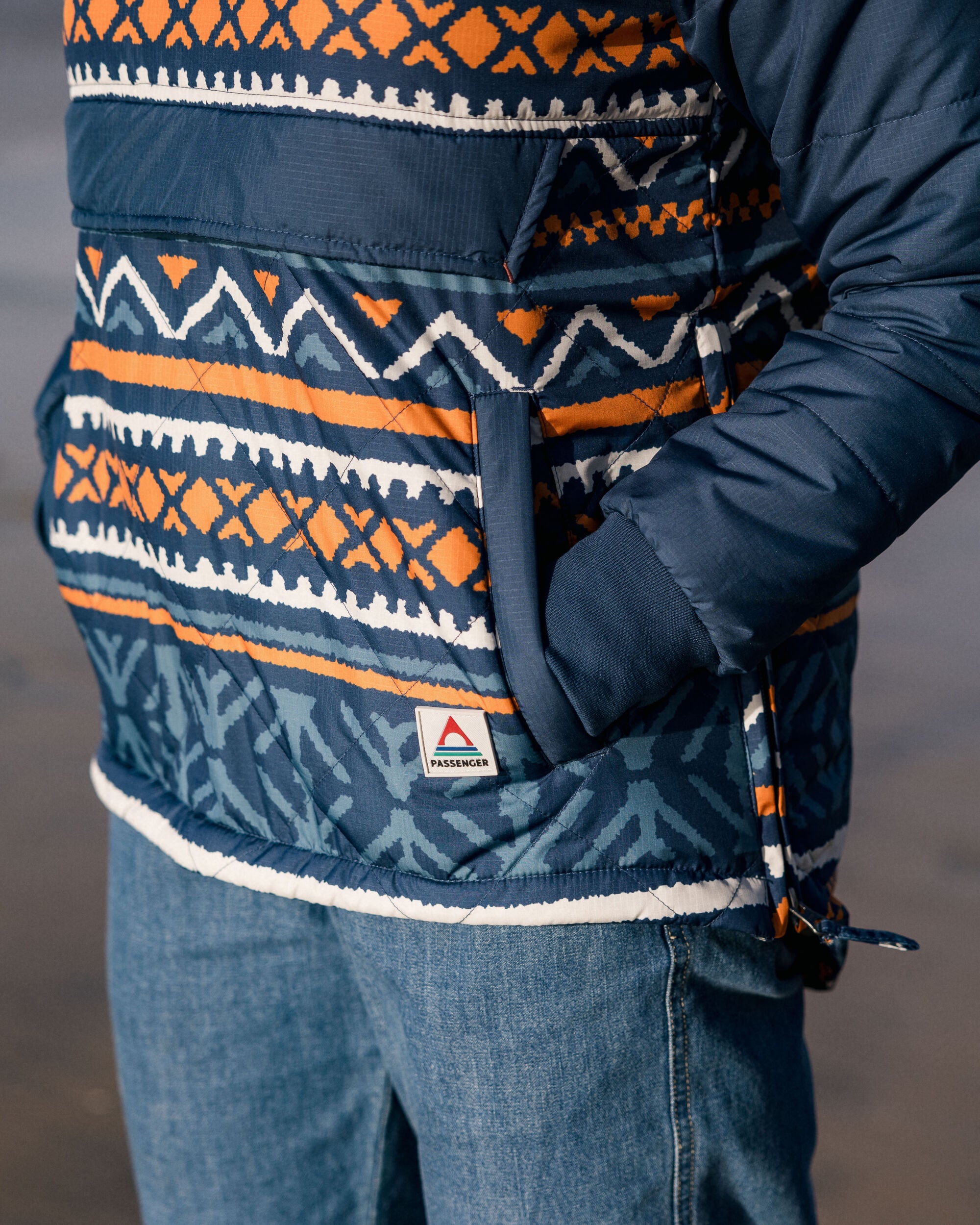 Ocean Recycled Insulated 1/2 Zip Jacket - Homespun Stripe Navy - Lifestyle