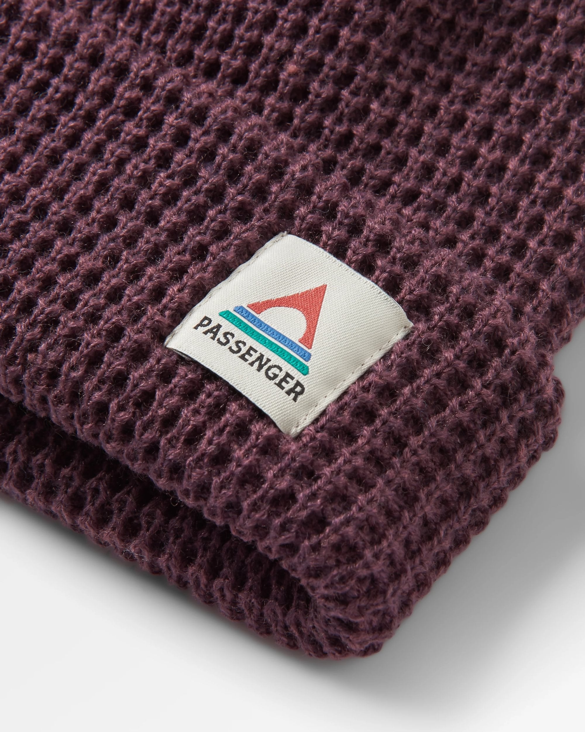 Moss Recycled Double Layer Waffle Beanie - Deep Plum - Flatlay