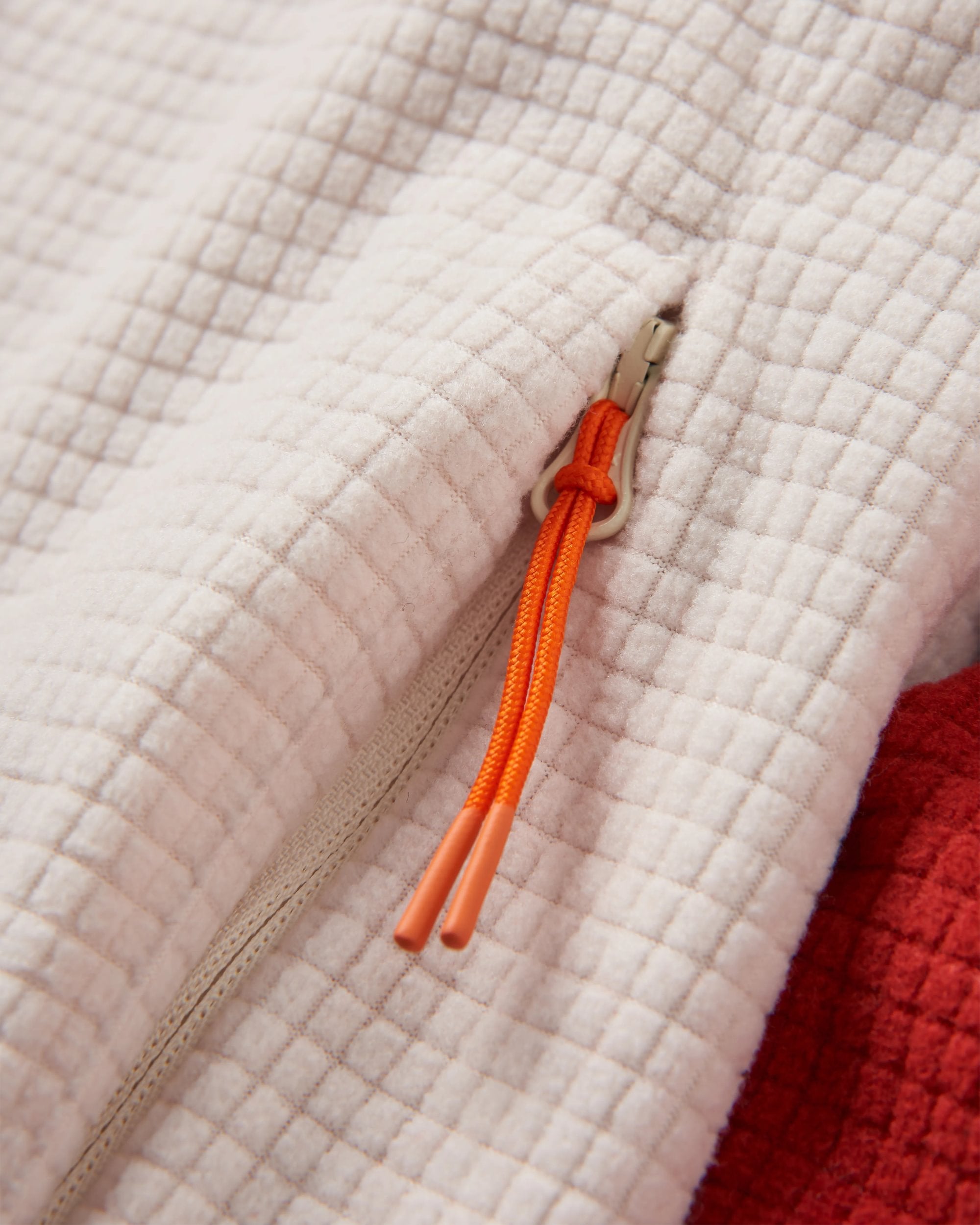 Off Trail Recycled Grid Polar Fleece - Red Ochre/Birch - Flatlay