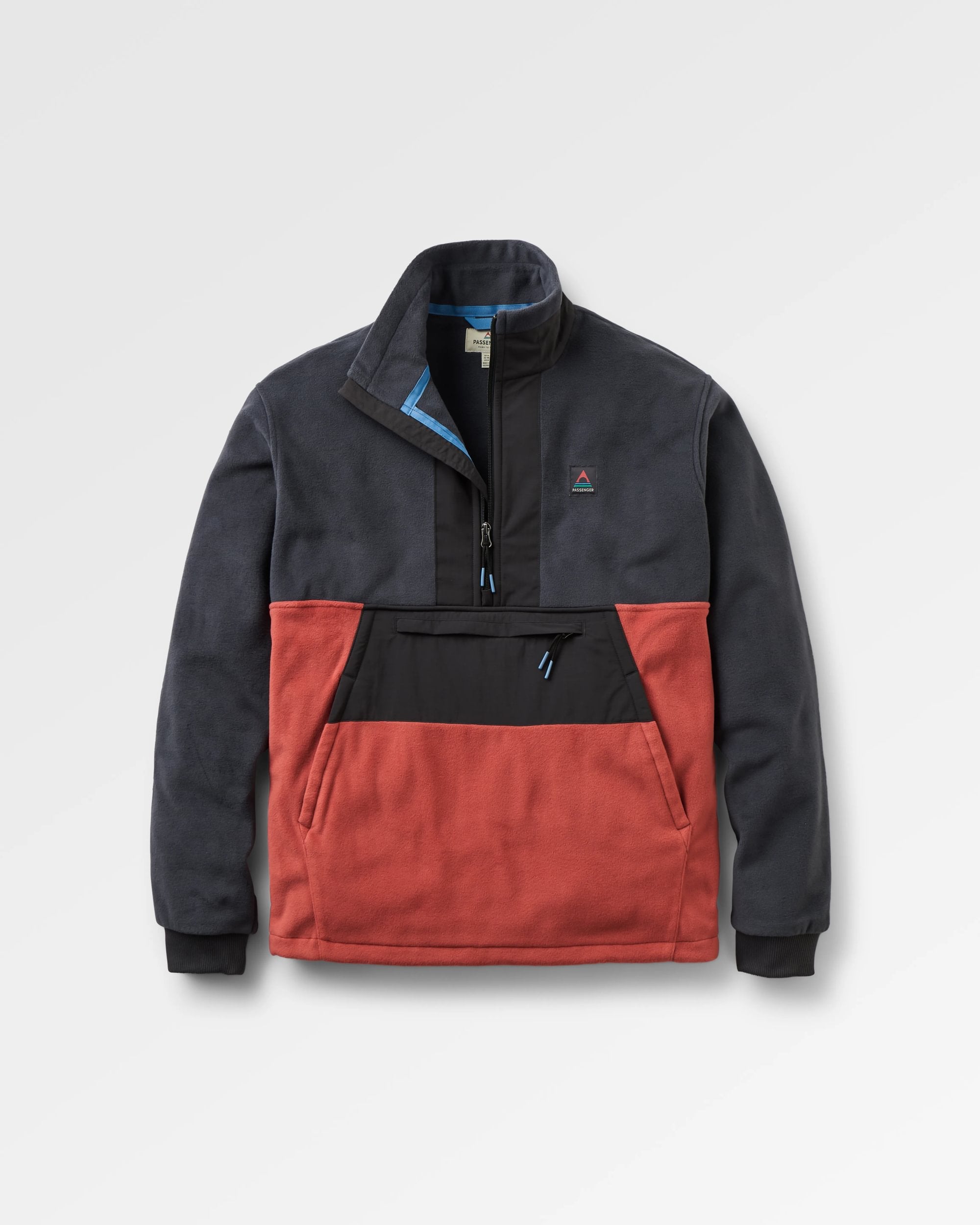 Woodland Hoodless 1/2 Zip Recycled Polartec® Fleece - Redwood/Charcoal - Flatlay