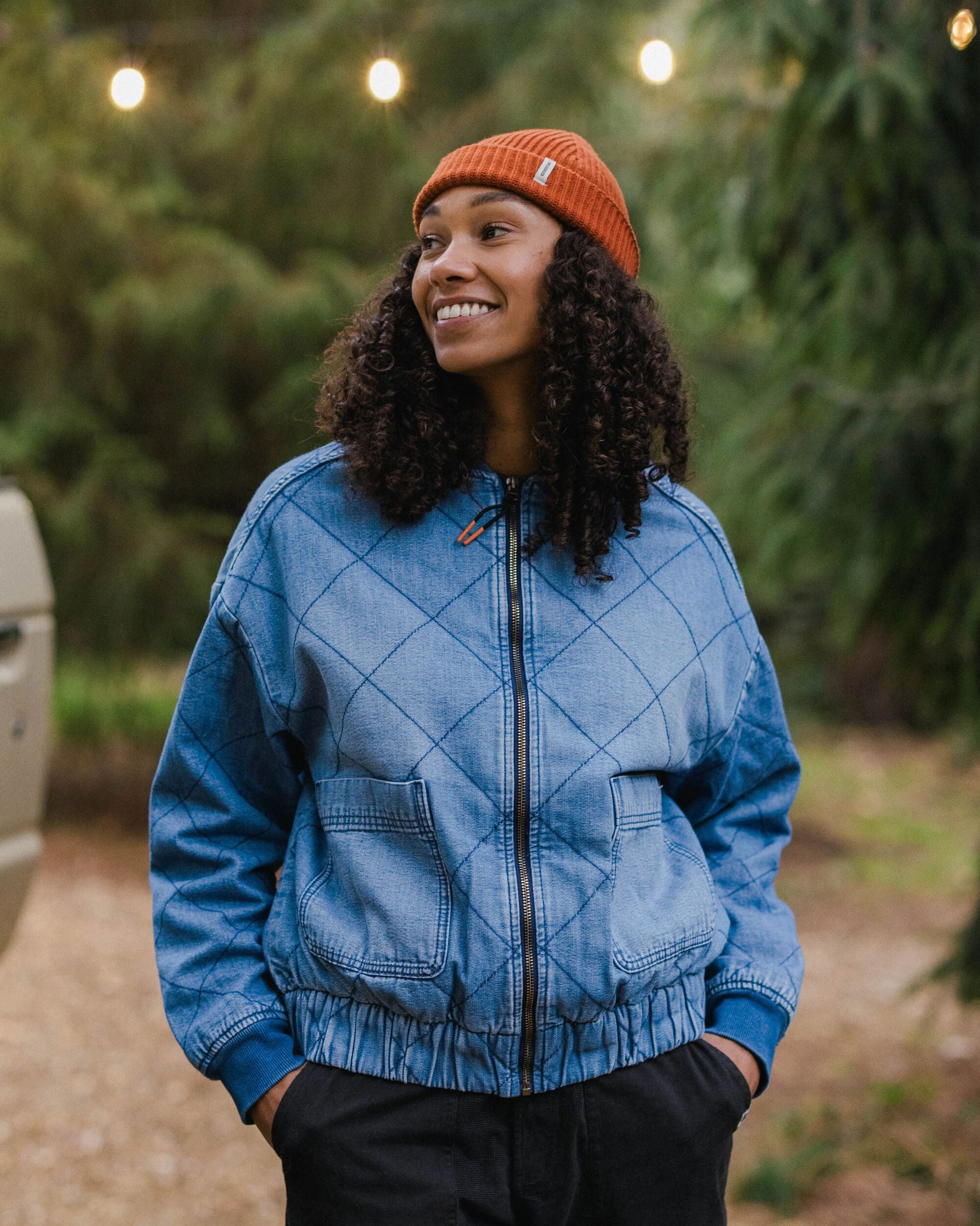 Lucia Sherpa Lined Bomber Jacket - Denim Blue - Lifestyle