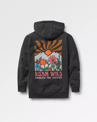Roam Wild Recycled Cotton Hoodie - Black - Flatlay