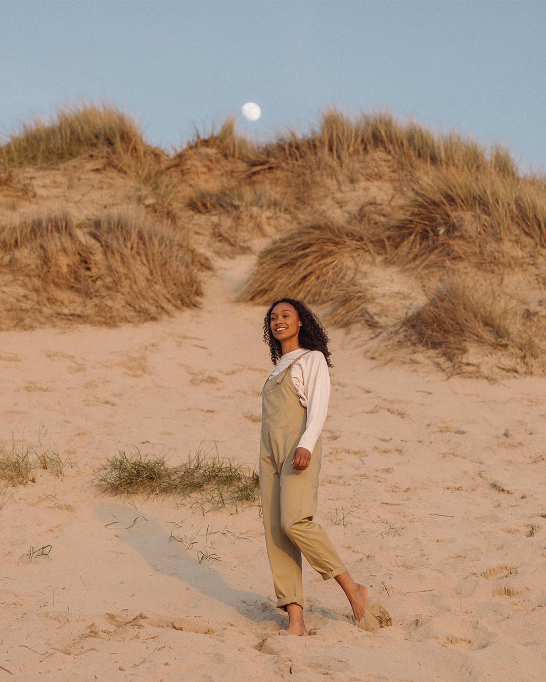 Faye Organic Cotton Dungarees - Biscuit - Lifestyle