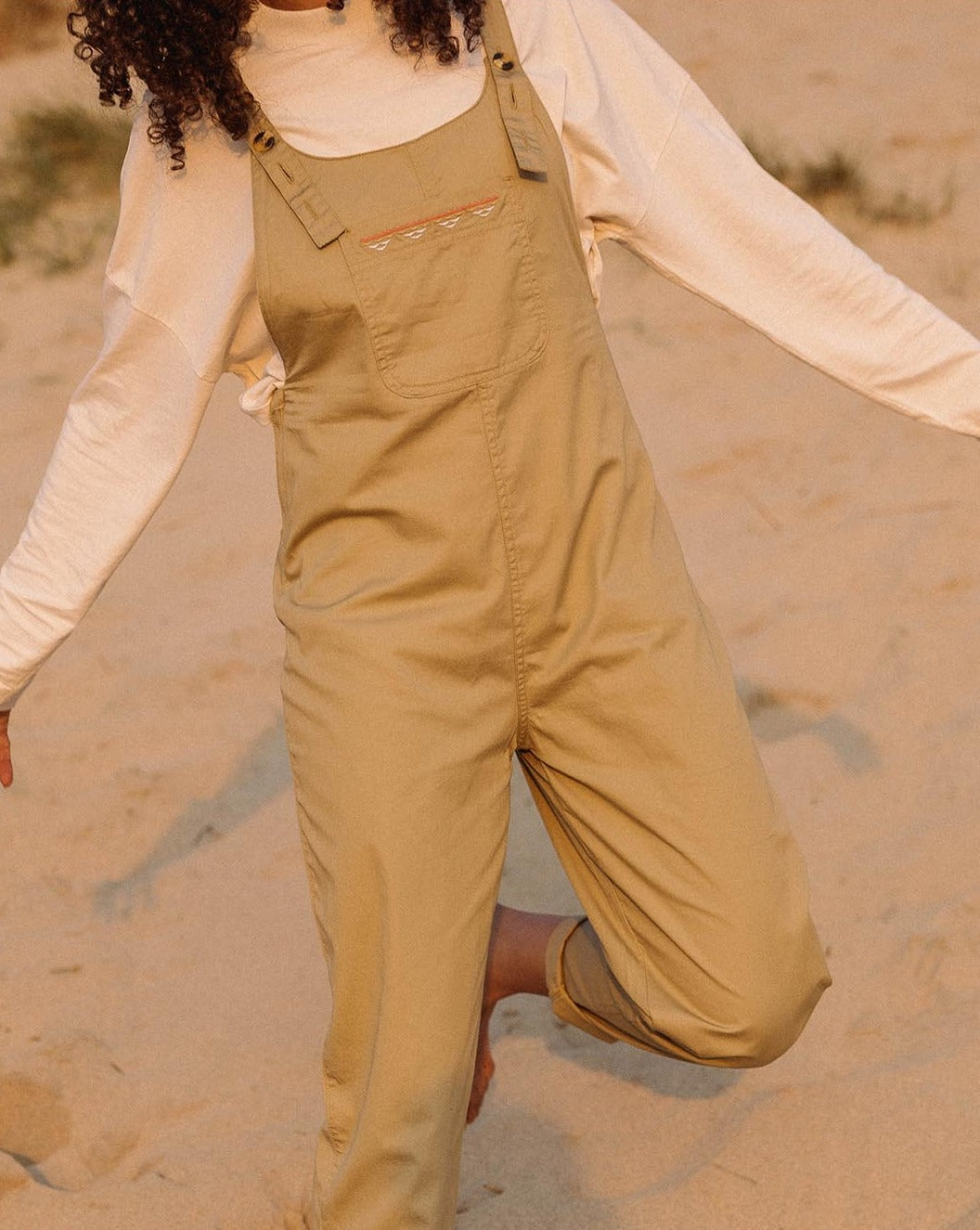 Faye Organic Cotton Dungarees - Biscuit - Lifestyle