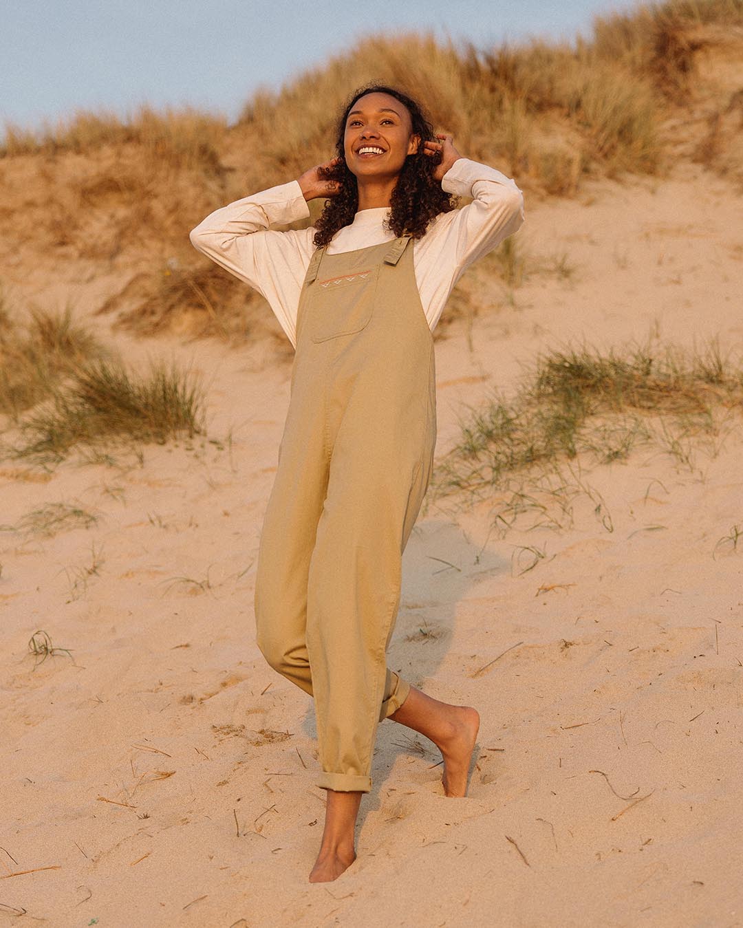Faye Organic Cotton Dungarees - Biscuit - Lifestyle