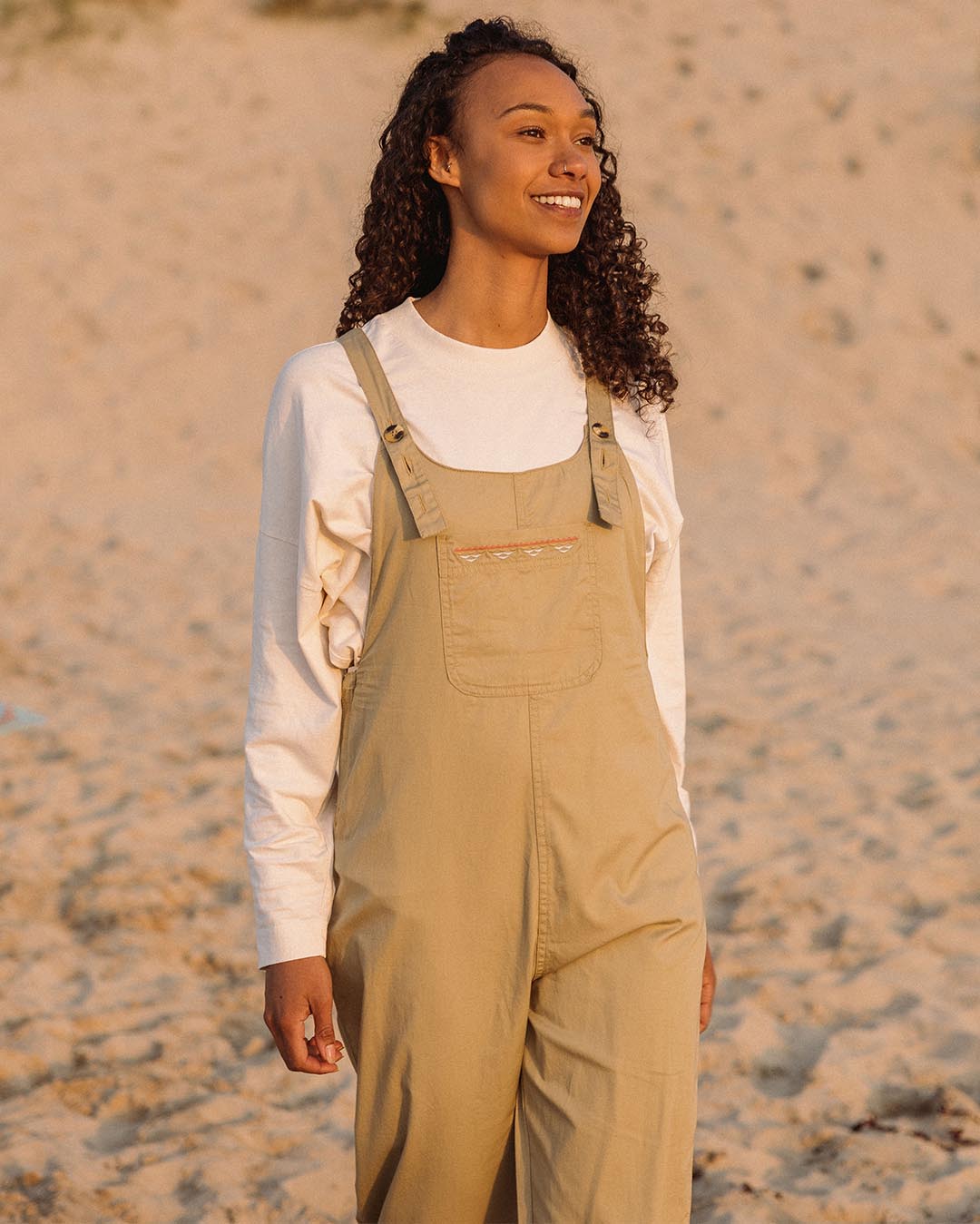 Faye Organic Cotton Dungarees - Biscuit - Lifestyle