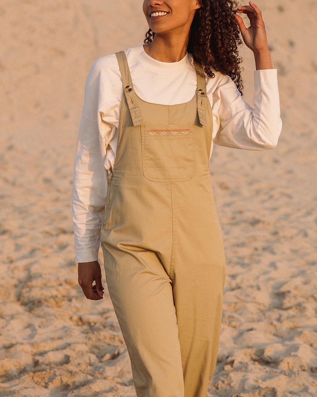Faye Organic Cotton Dungarees - Biscuit - Lifestyle
