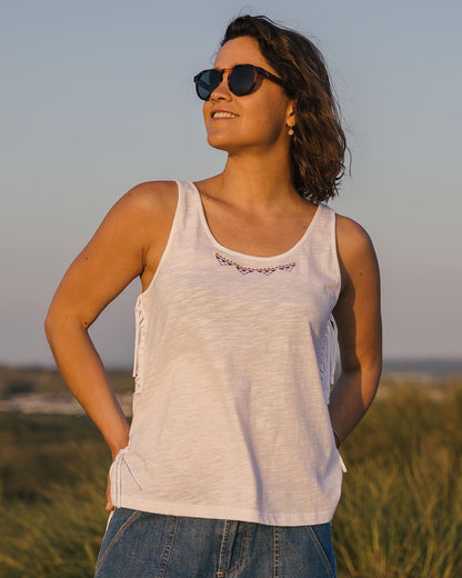 Poppy Tassel Vest - White - Lifestyle