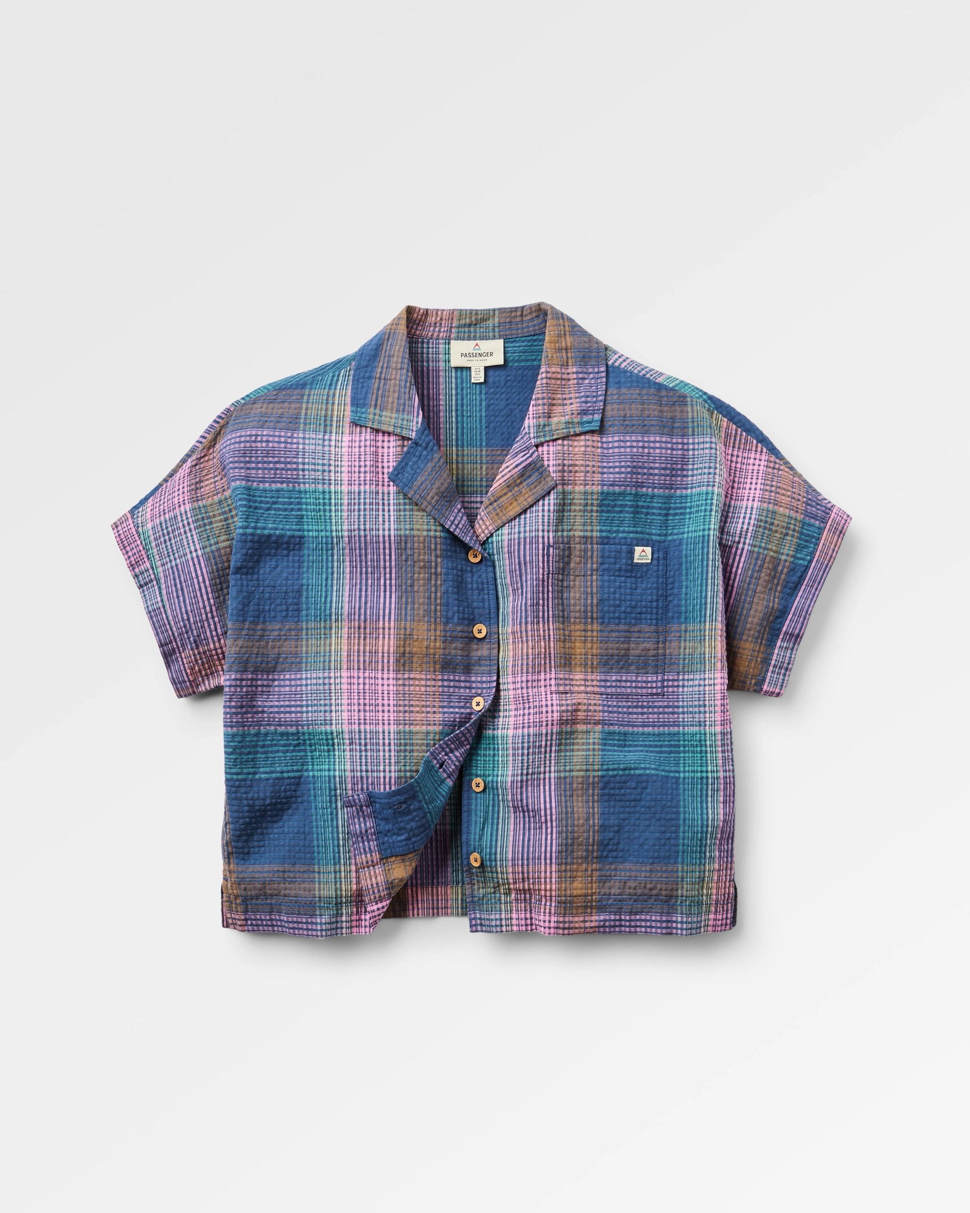 Arden Short Sleeve Shirt - Rich Navy Multi Check - Flatlay