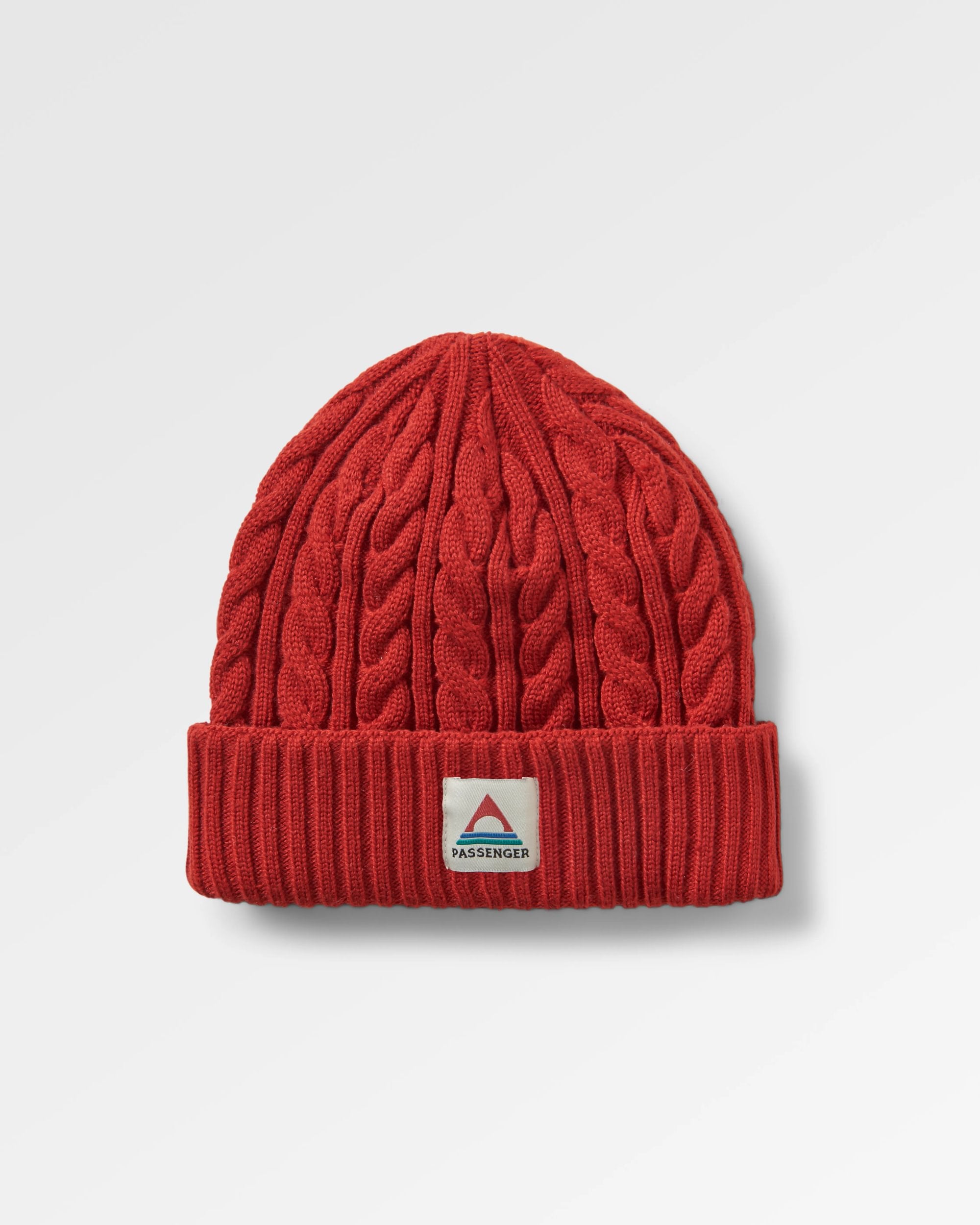 Fireside Recycled Cable Knit Beanie - Red Ochre - Flatlay
