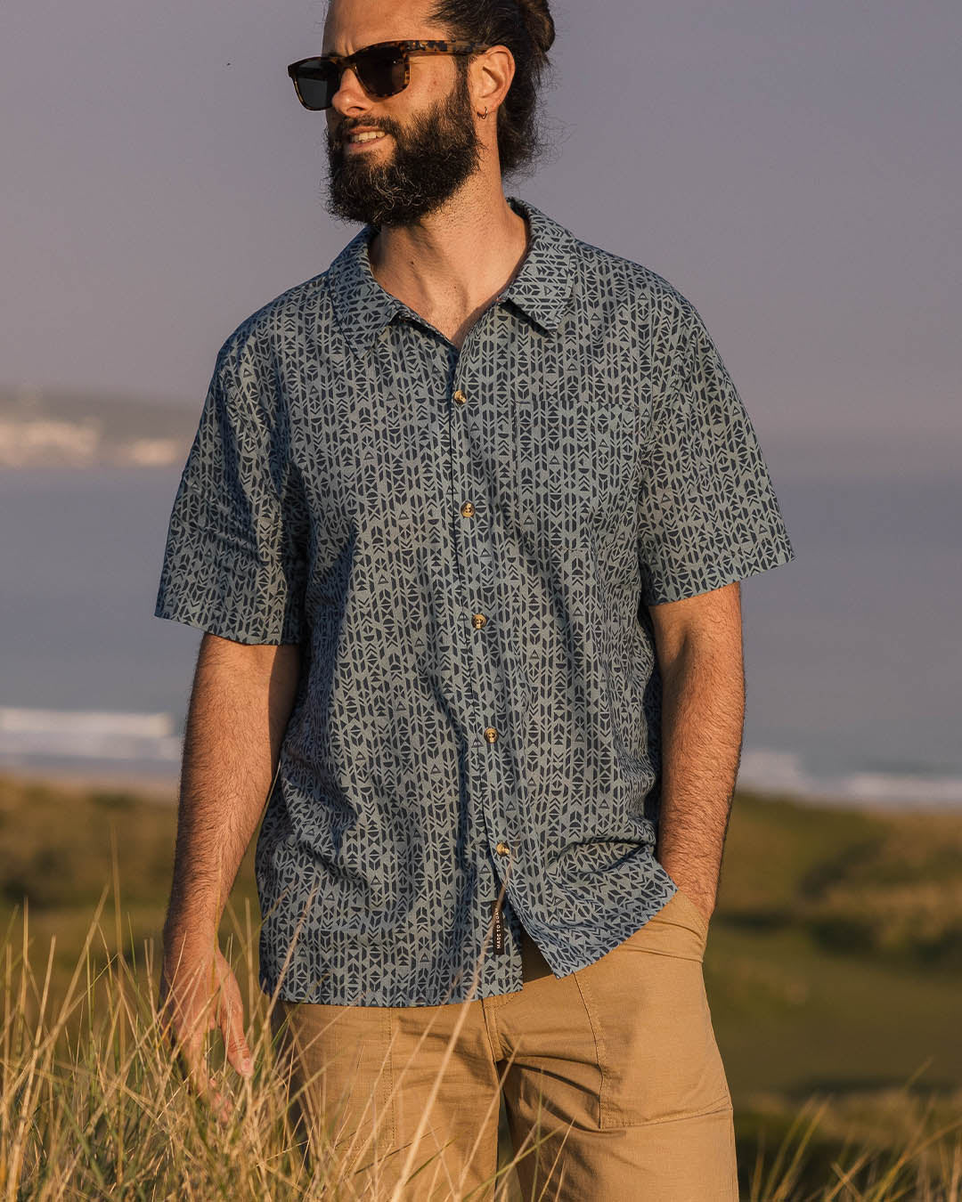 Cove Organic Cotton Shirt - Blue Mini Geo