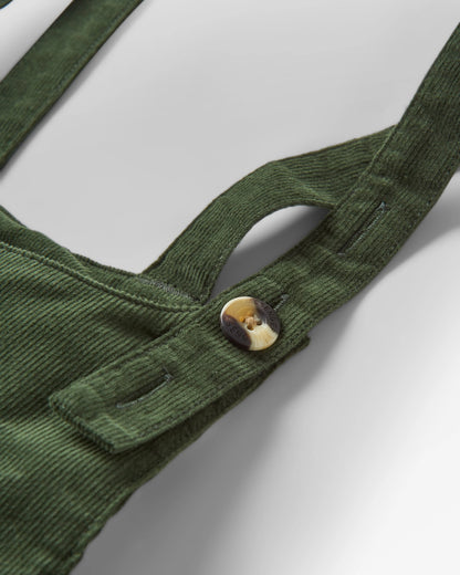 Meadows Organic Cotton Cord Dungarees - Fir Tree - Flatlay
