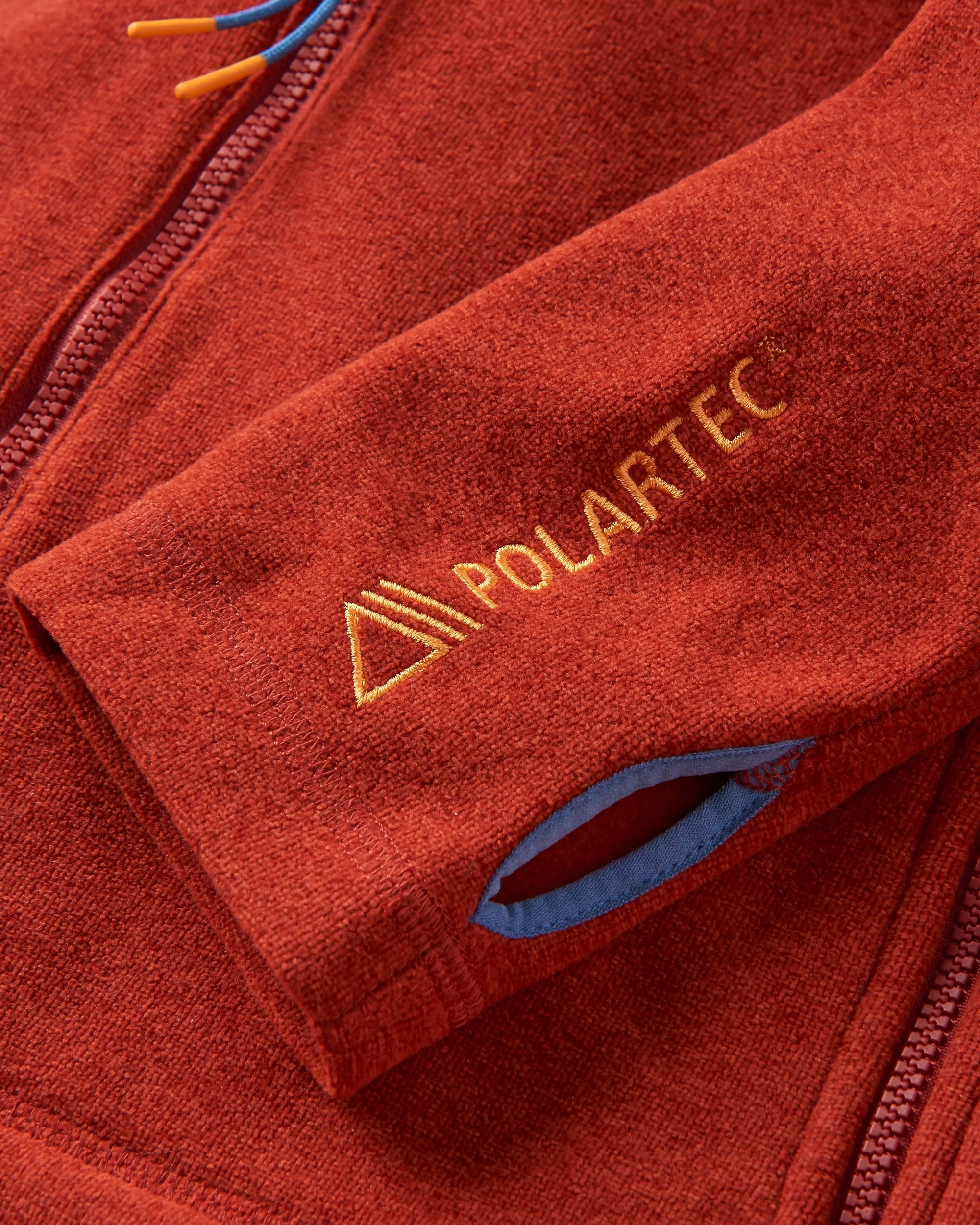 Crest Recycled Polartec® Fleece Hoodie - Red Ochre - Flatlay