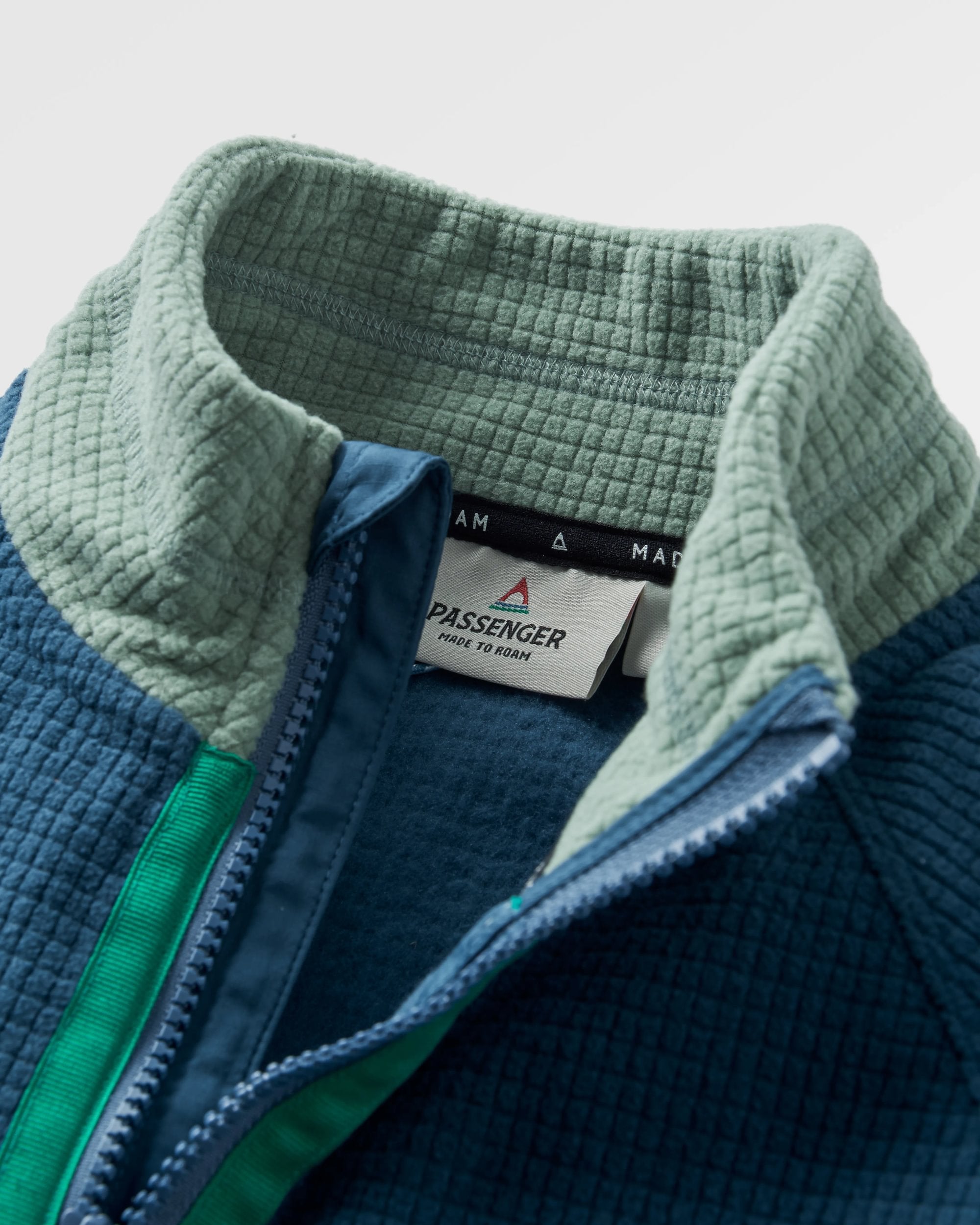 Off Trail Recycled Grid Polar Fleece - Pistachio/Dark Denim - Flatlay