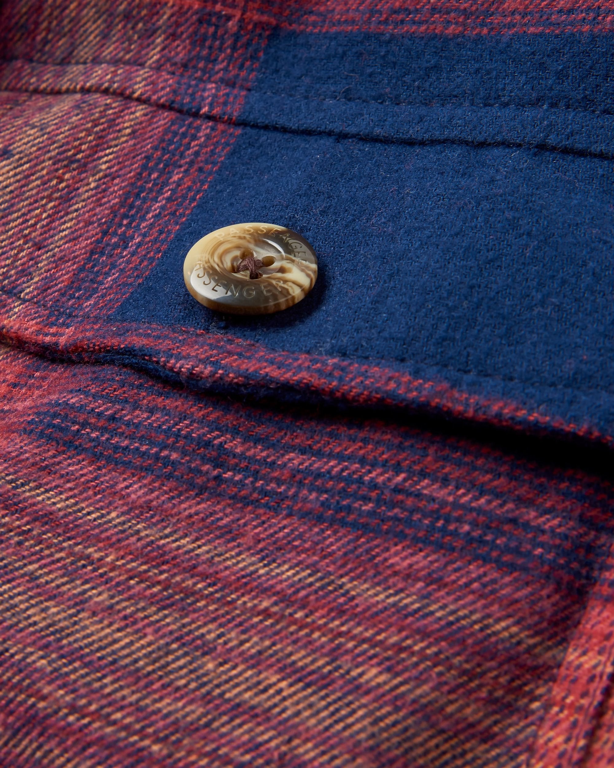 Stella Organic Cotton LS Shirt - Rich Navy/ Red Ochre Check - Flatlay