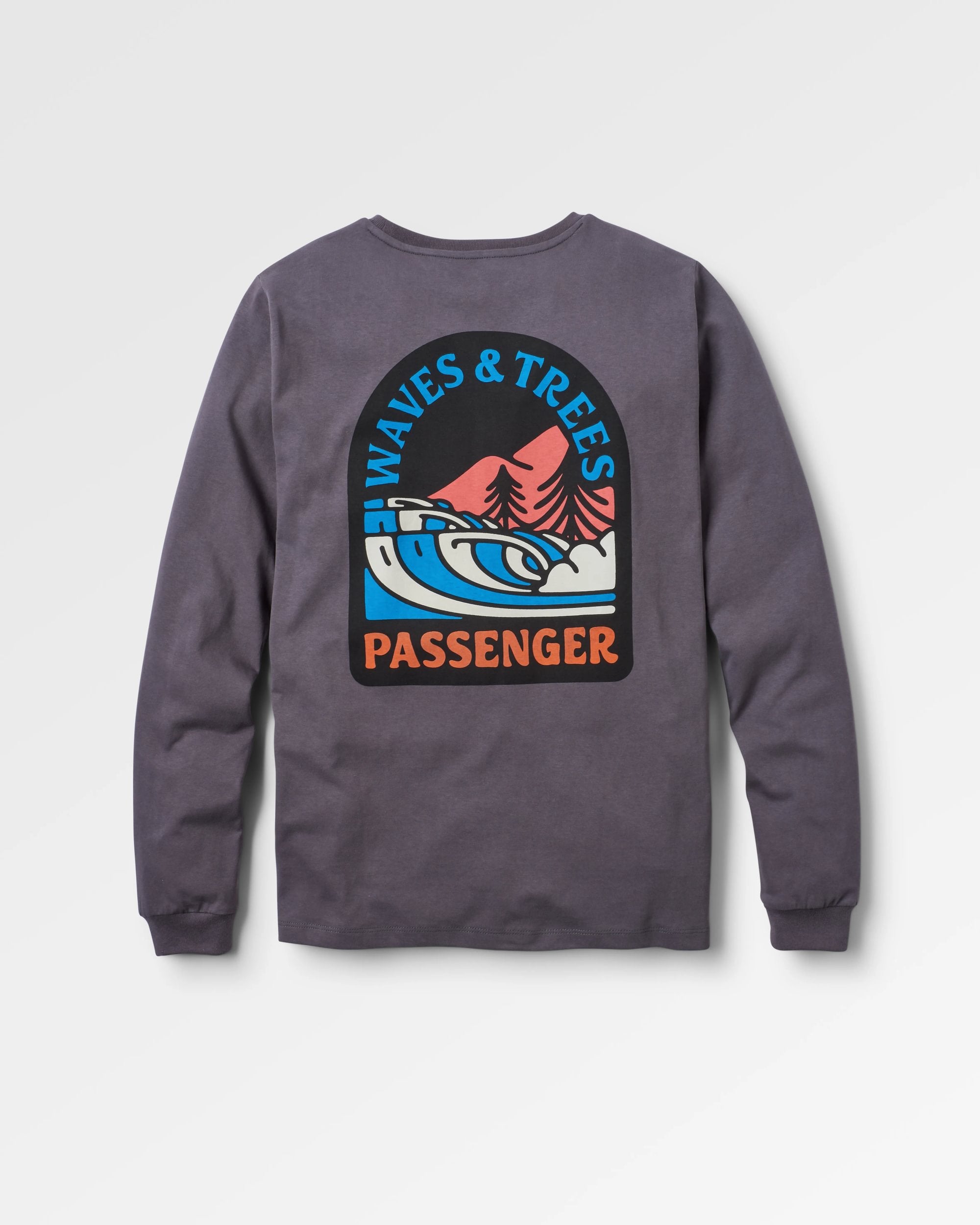 Waves & Trees Recycled LS T-Shirt - Charcoal - Flatlay