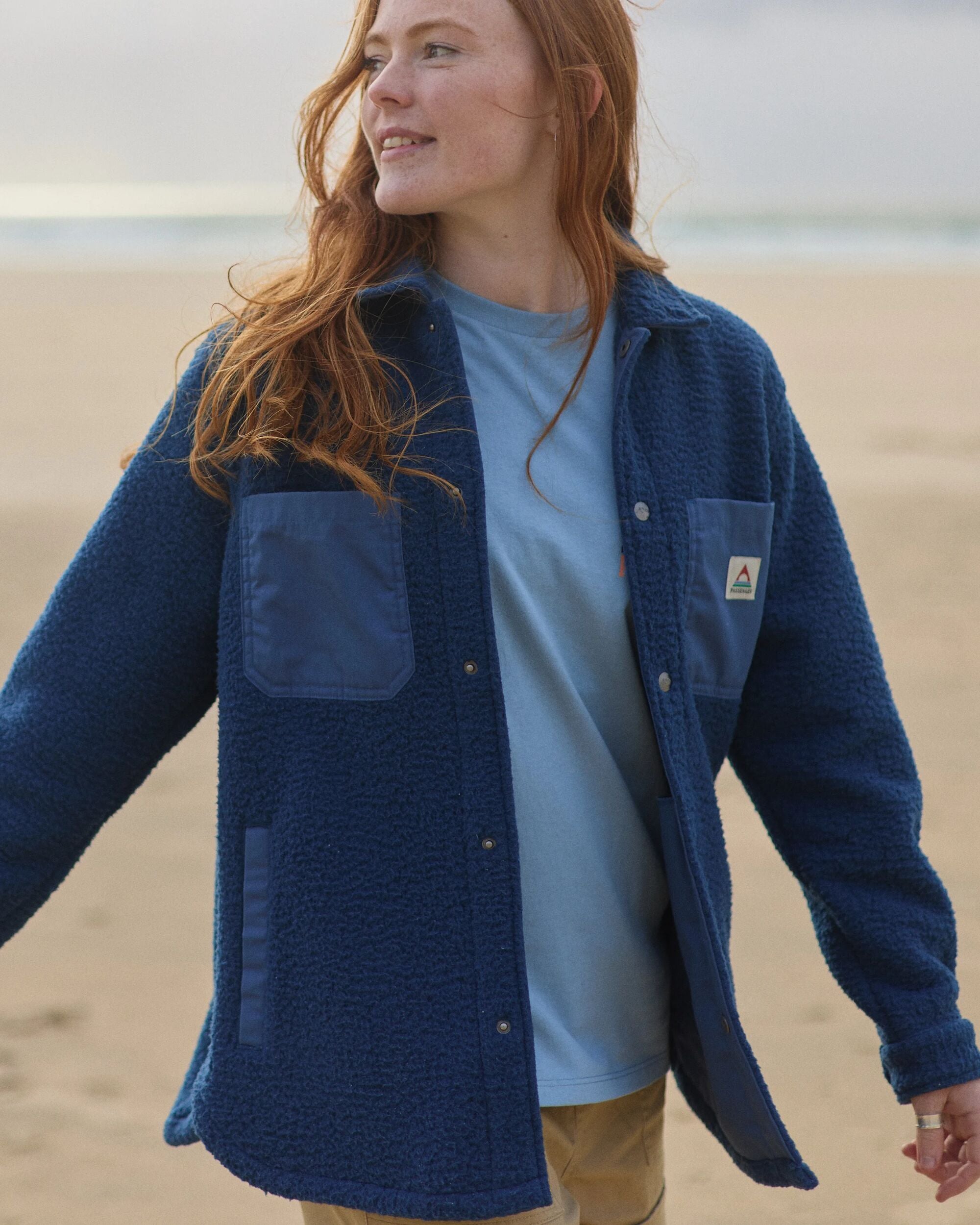 Rappel Recycled Sherpa Oversized Shirt - Dark Denim - Lifestyle