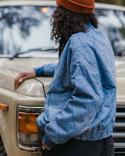 Lucia Sherpa Lined Bomber Jacket - Denim Blue - Lifestyle