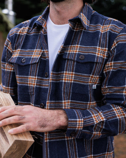 Rustic Organic Cotton Heavyweight Overshirt - Rich Navy Check