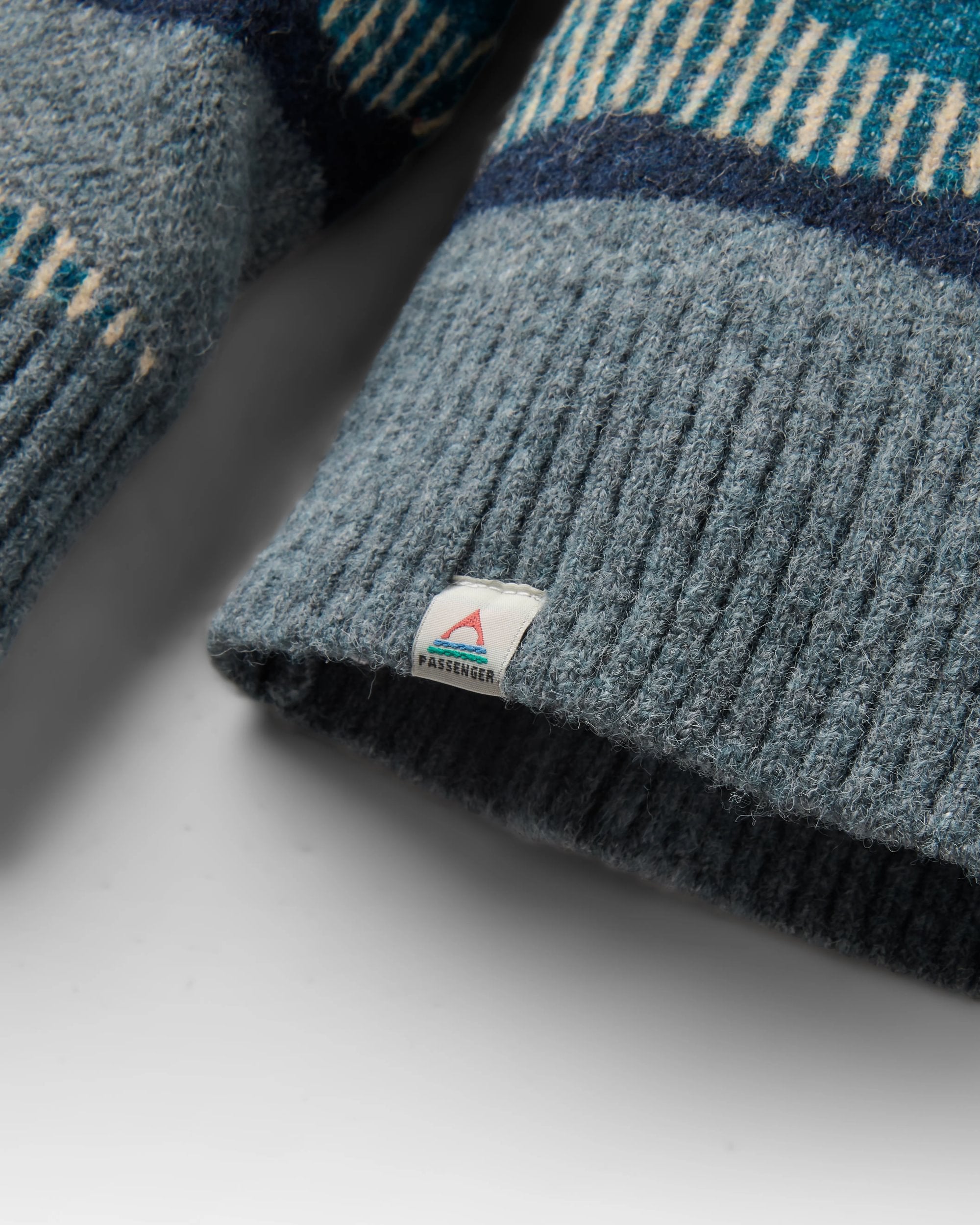 Seafoam Patterned Knitted Jumper - Scenic Stripe Blue - Flatlay