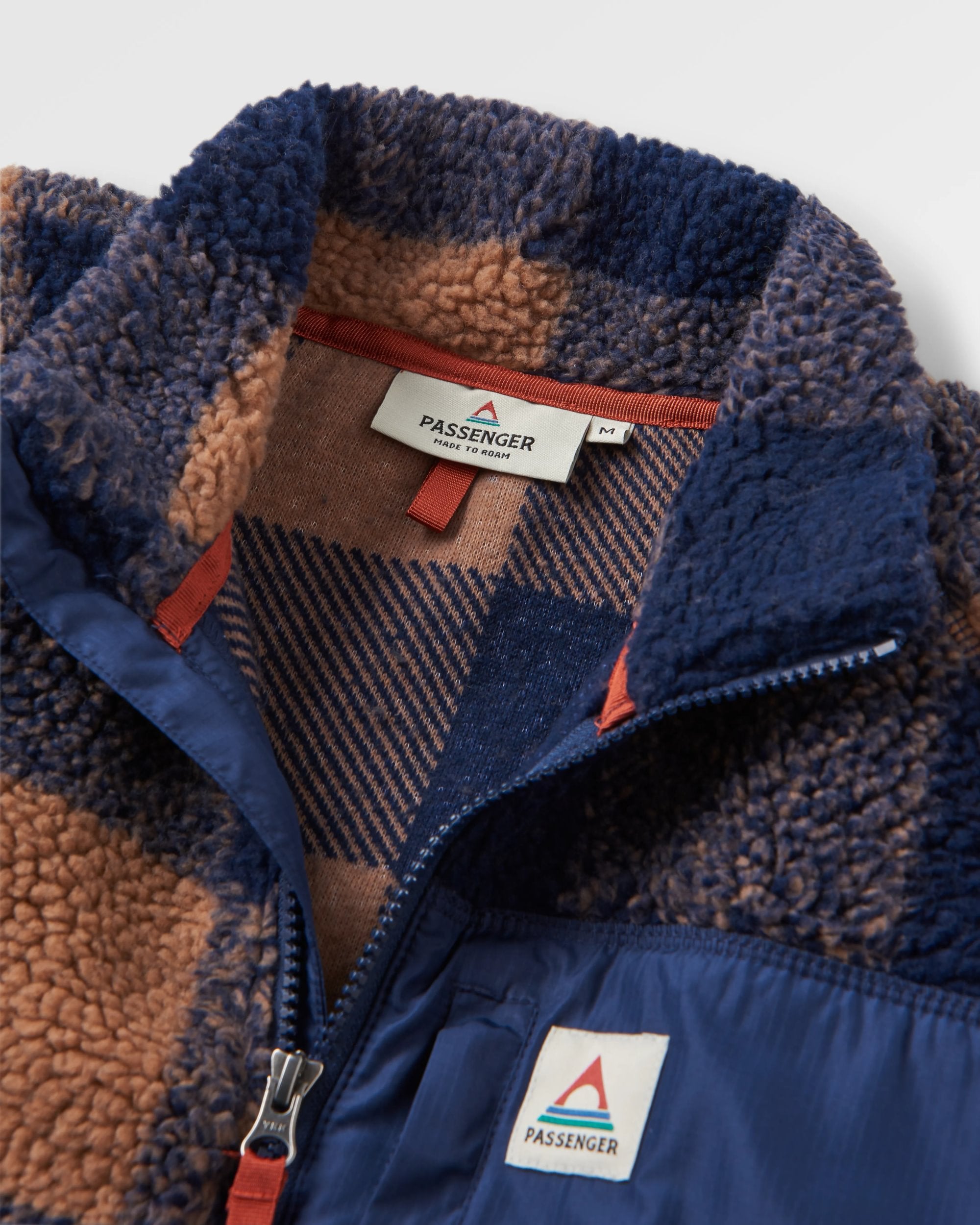 Offroad Recycled Sherpa 1/2 Zip Fleece - Toffee/Rich Navy Buffalo - Flatlay