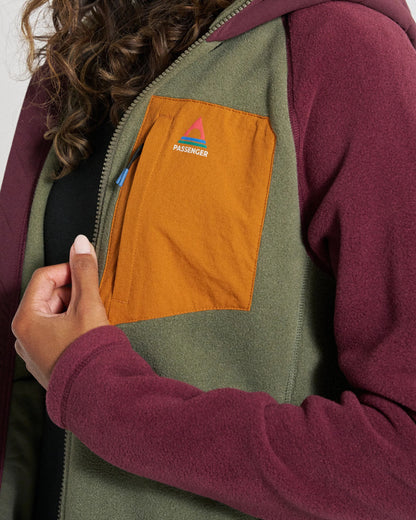 Sierrascape Women's Recycled Polartec® Fleece Hoodie - Fig/Dusty Olive  - Studio Model