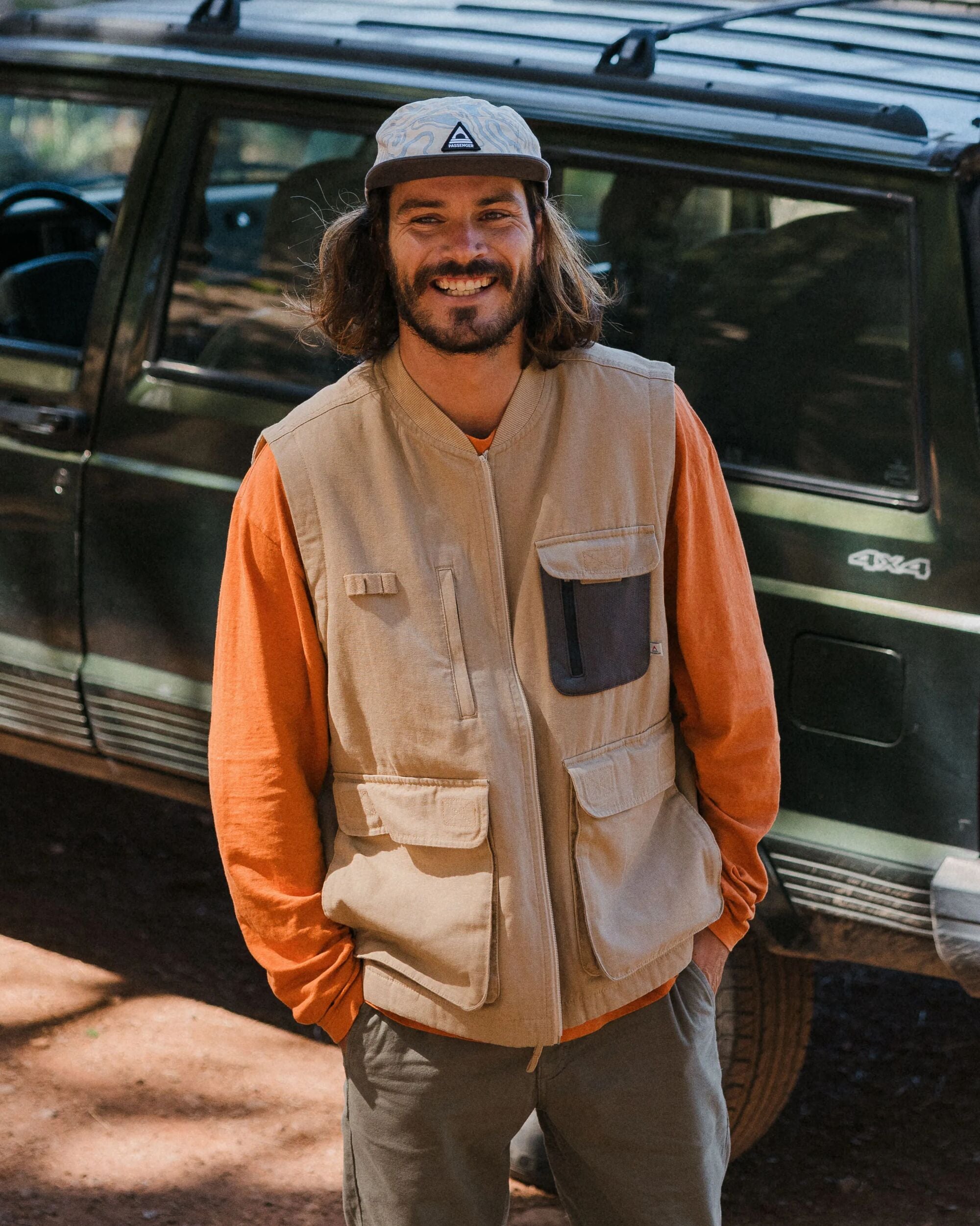 Explorers Organic Cotton Canvas Vest - Stone - Lifestyle