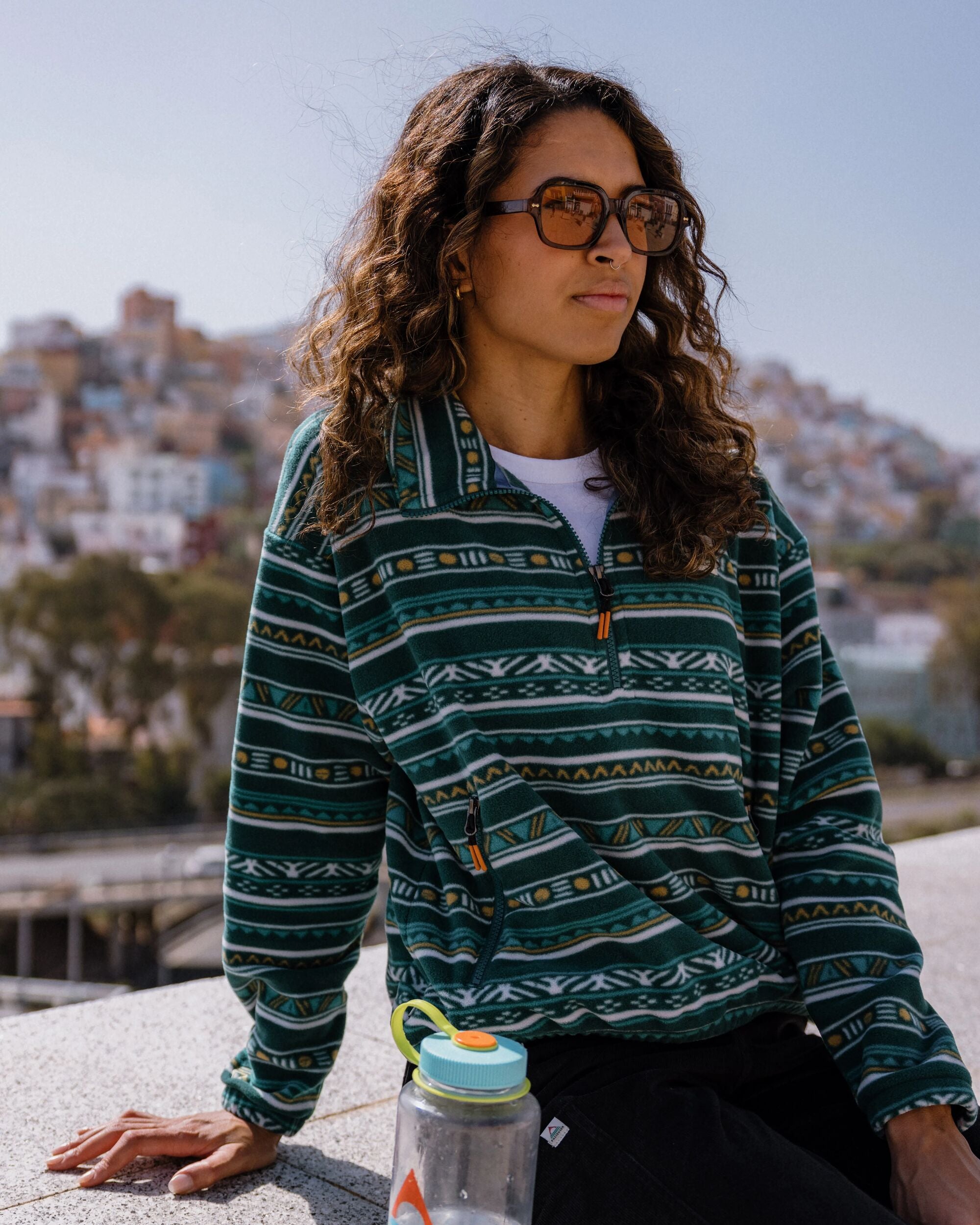 Ayla Micro Polartec® Fleece - Geo Stripe Mediterranean - Lifestyle