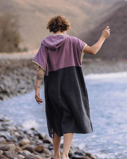 Tulum Recycled Towel Poncho - Grape / Charcoal - Lifestyle - Female