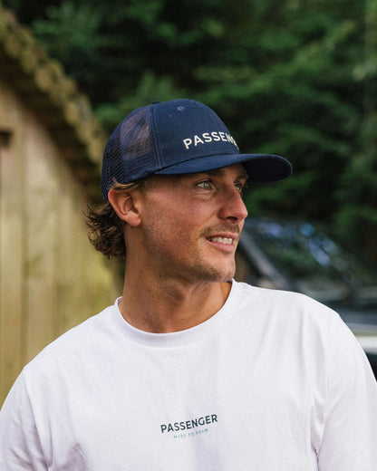 MensPassenger Recycled Cotton Trucker Cap - Rich Navy - Lifestyle