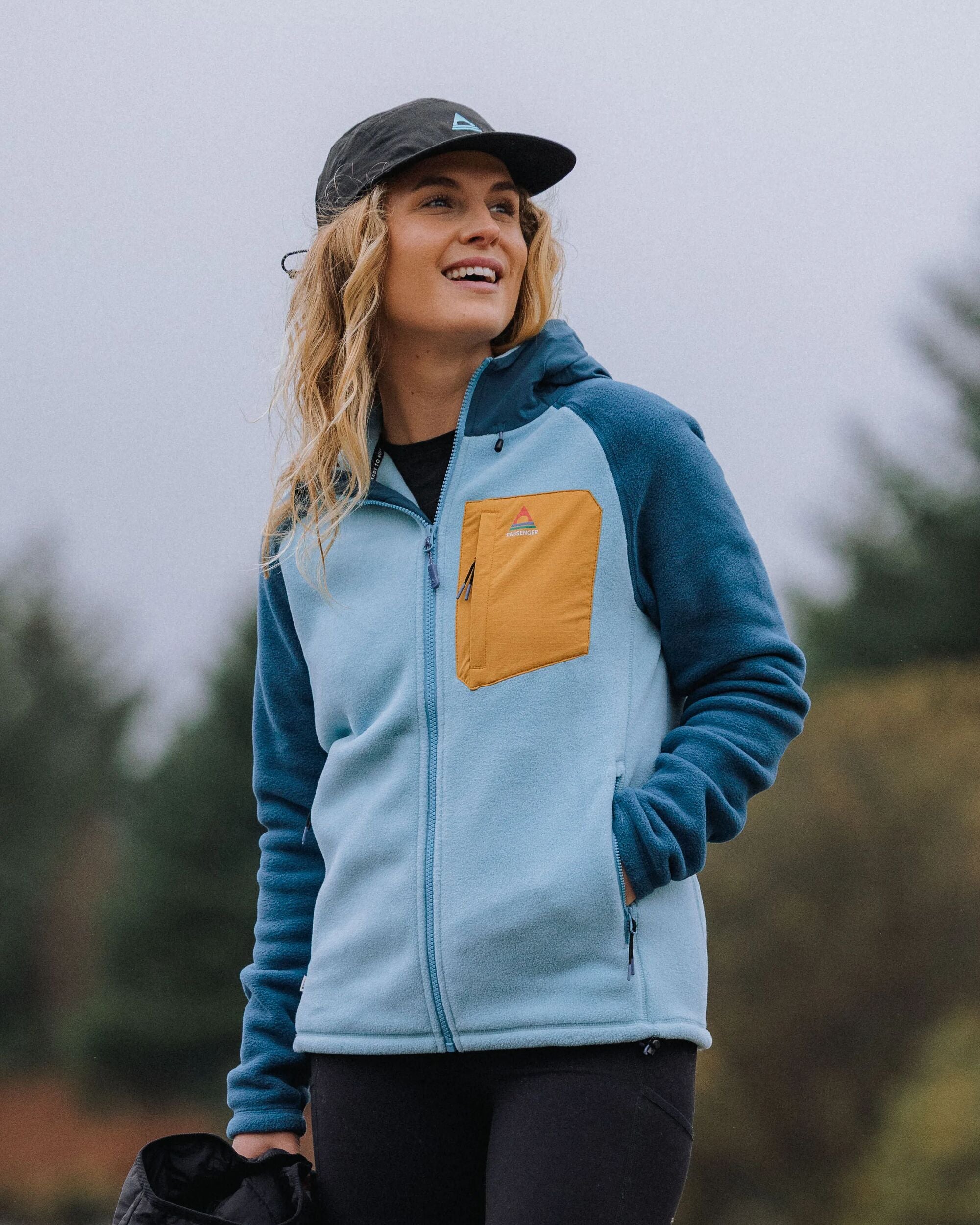 Sierrascape Women's Recycled Polartec® Fleece Hoodie - Retro Blue/Tidal Blue - Lifestyle