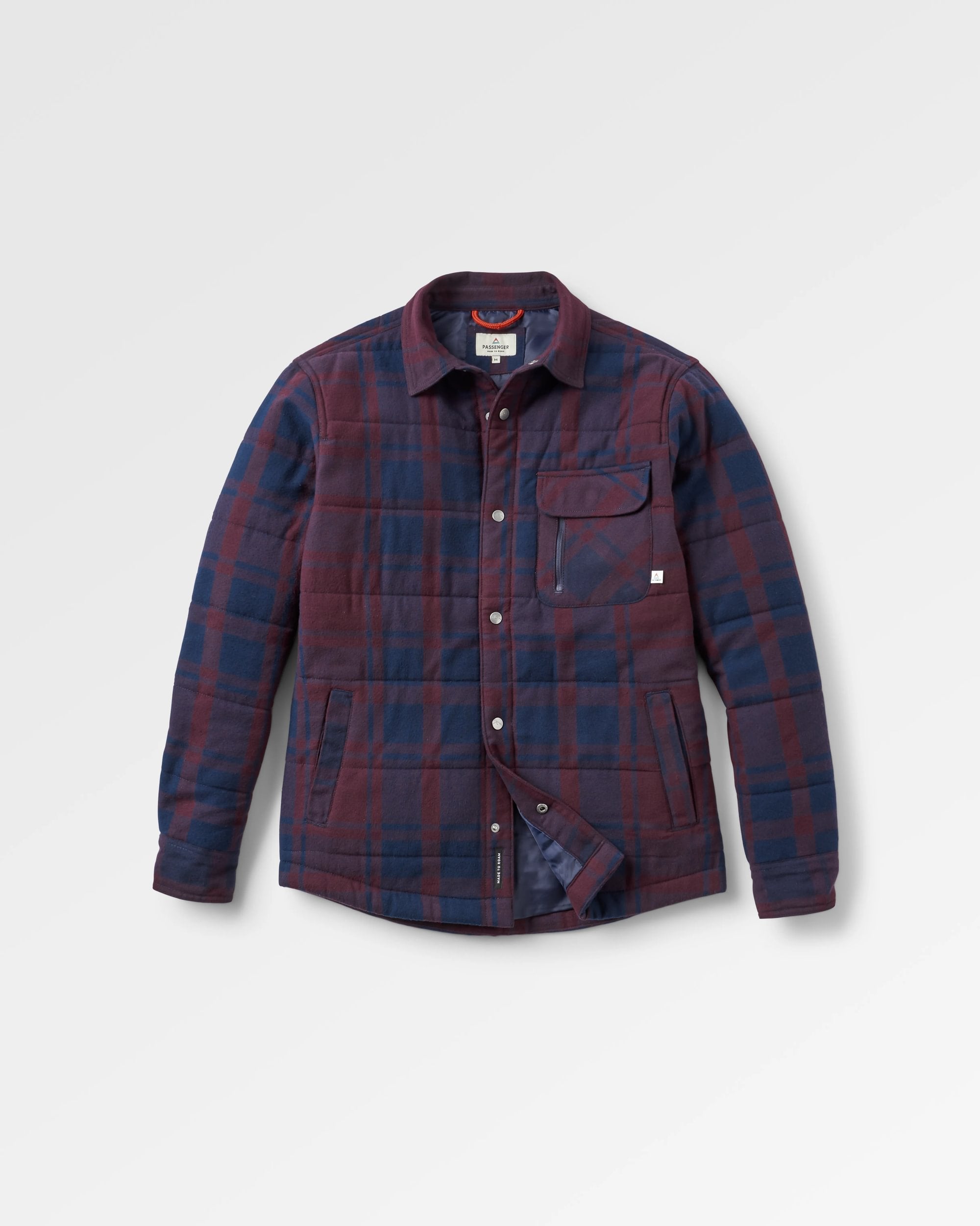 Taranaki Quilted Overshirt - Deep Plum/Deep Navy Check - Flatlay