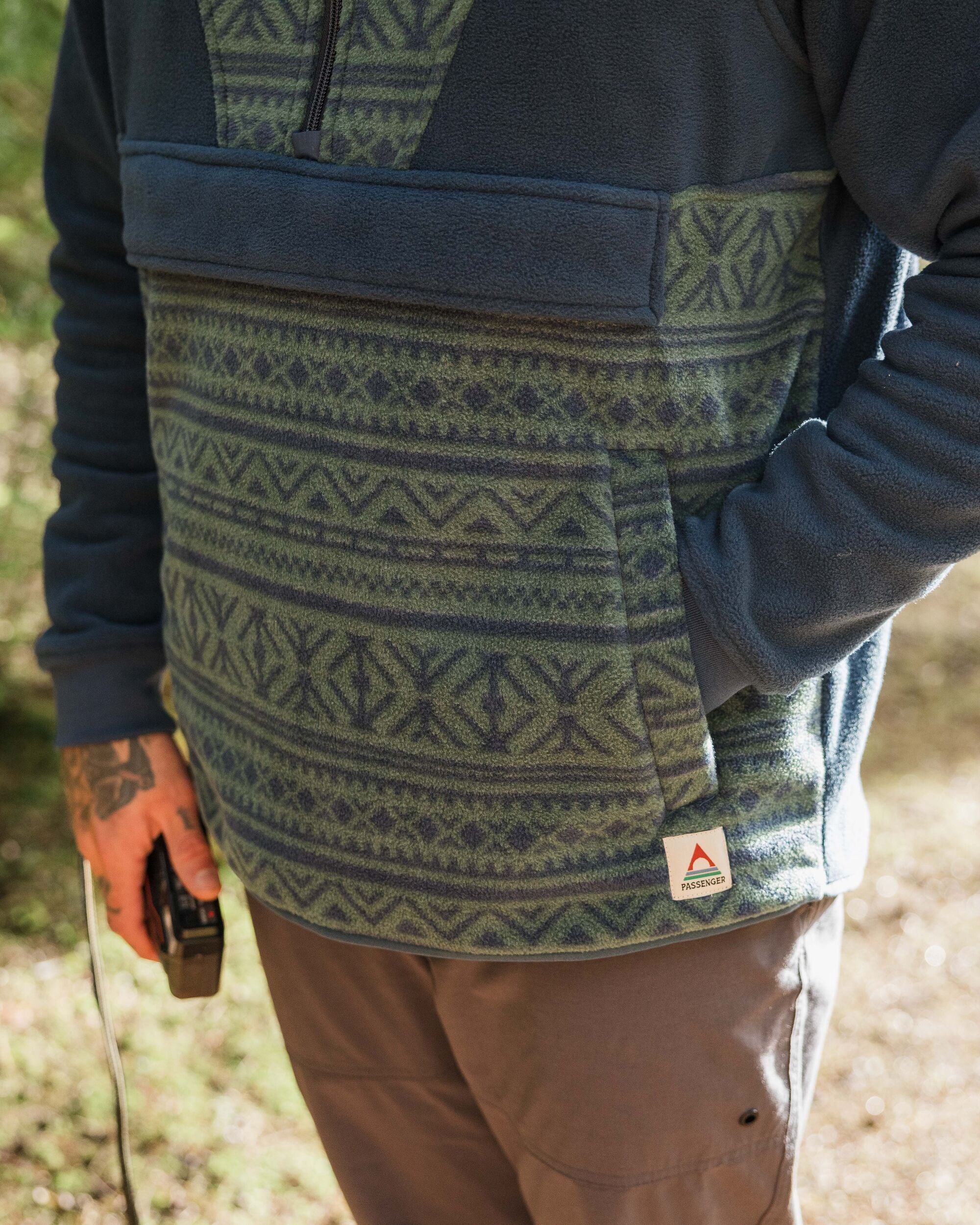 Edge Hooded 1/2 Zip Polar Fleece - Nordic Geo Deep Ocean - Lifestyle