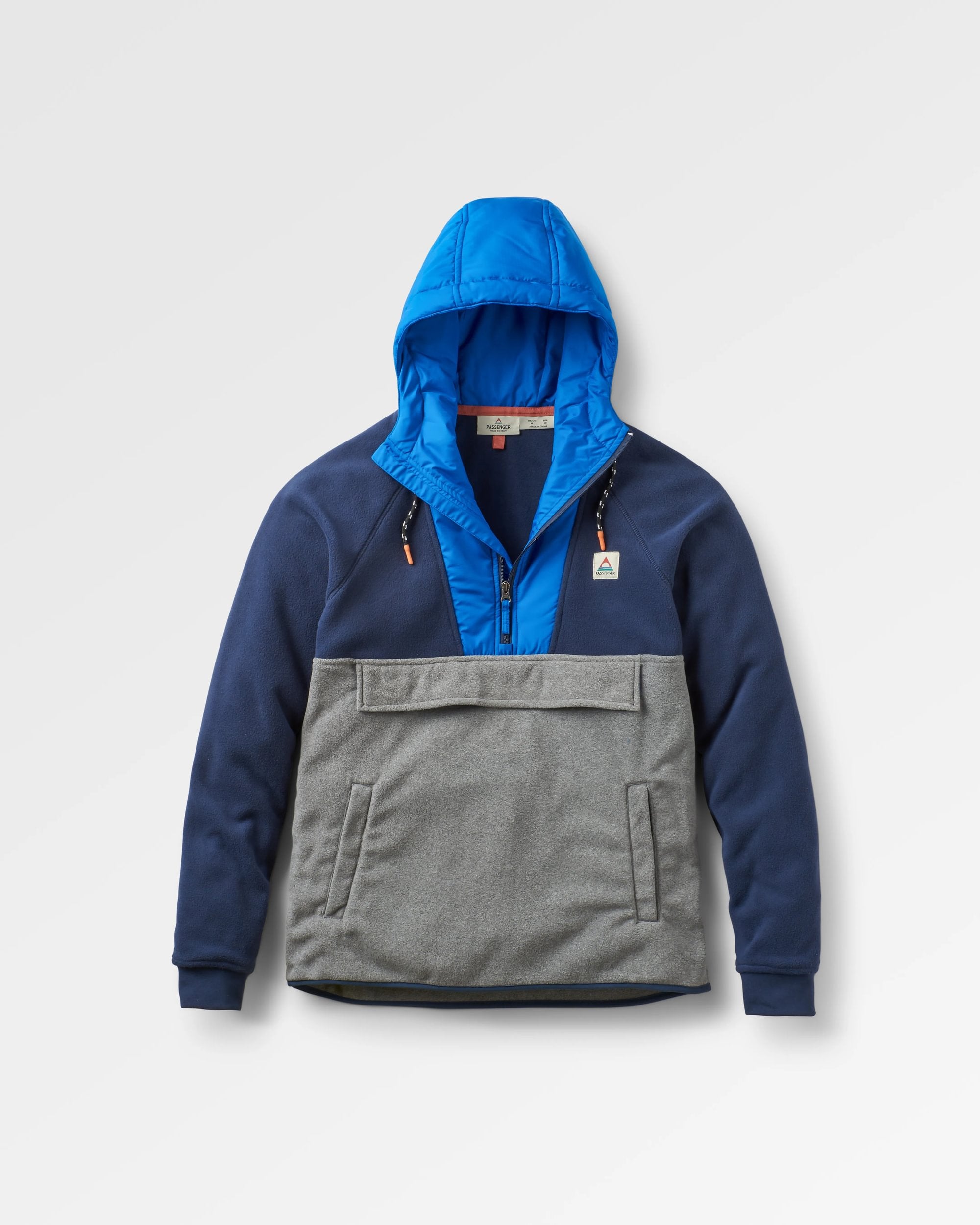 Woodland Hooded 1/2 Zip Recycled Polar Fleece - Rich Navy/Grey Marl - Flatlay