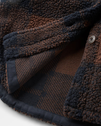 Cloudy Recycled Deep-Pile Sherpa Fleece Shirt - Chestnut/Deep Navy Check - Flatlay