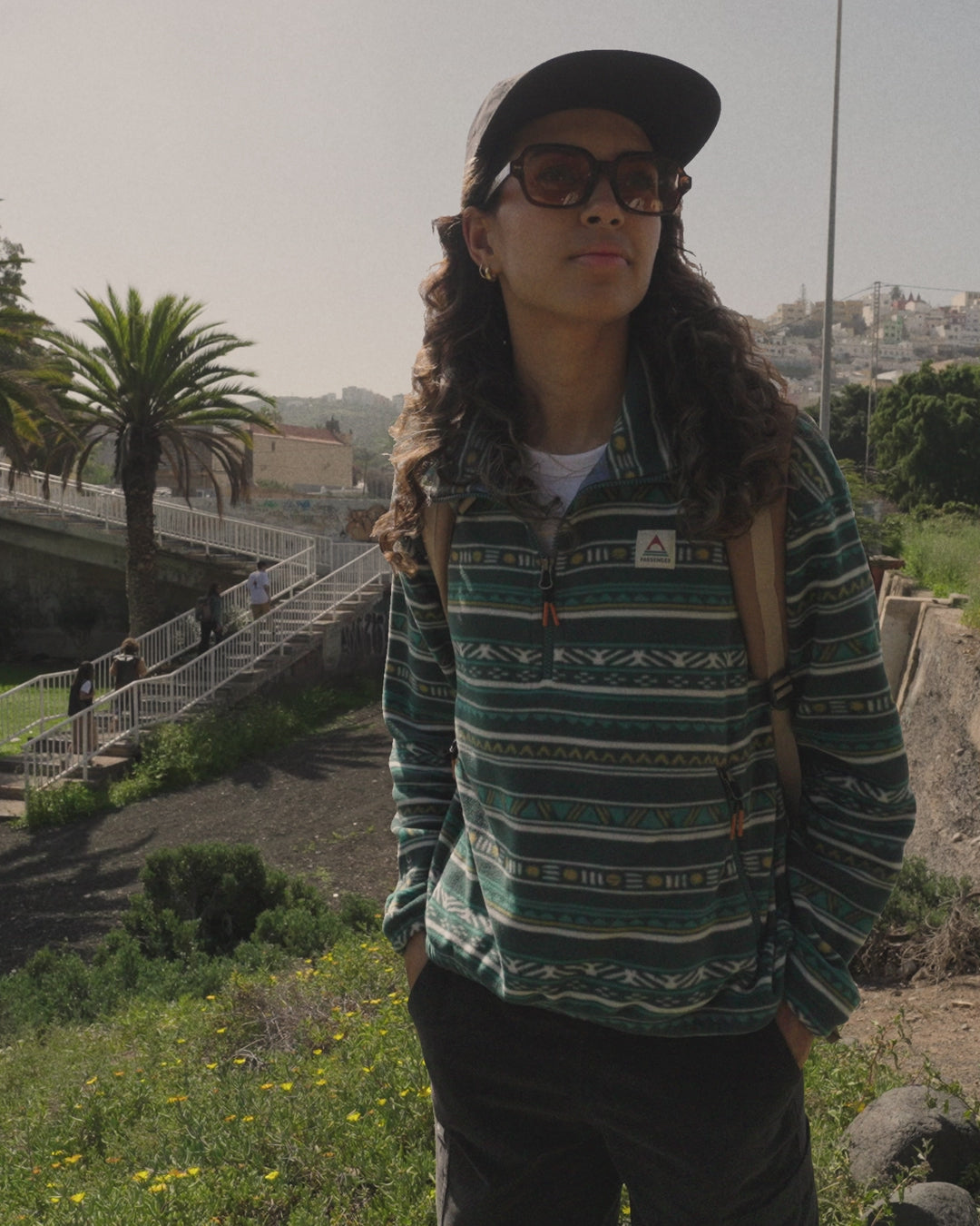 Ayla Micro Polartec® Fleece - Geo Stripe Mediterranean - Lifestyle