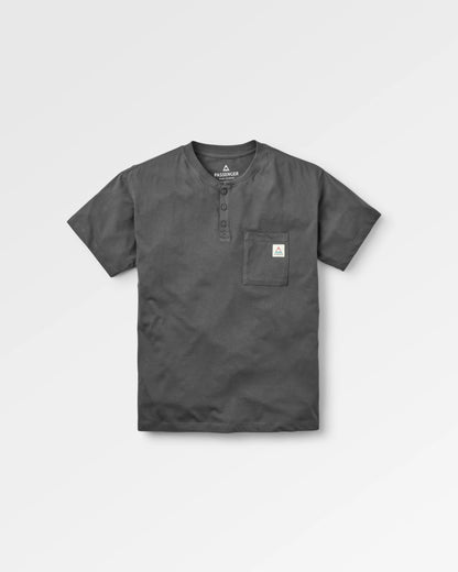 Heritage Relaxed Fit Henley T-Shirt - Faded Black - Flatlay