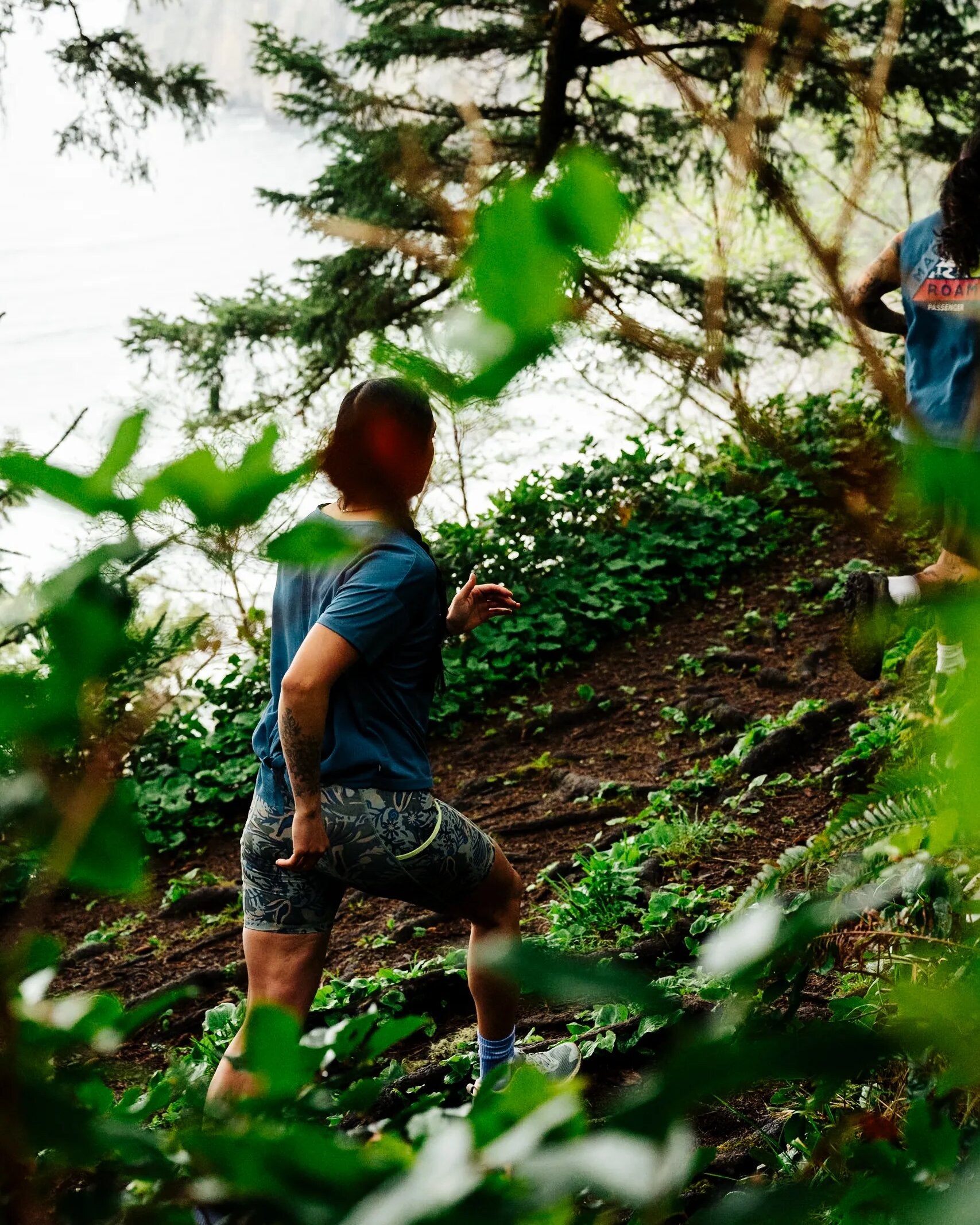 Chakra Tie Back Active Recycled T-Shirt - Blue Steel - Lifestyle