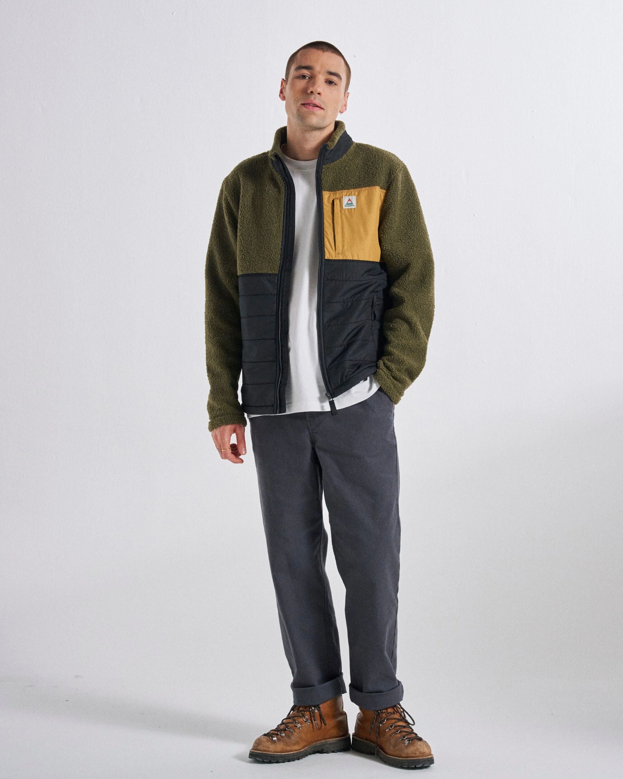 Born Explorer Recycled Polar-Lined Sherpa Fleece - Khaki - Studio Model