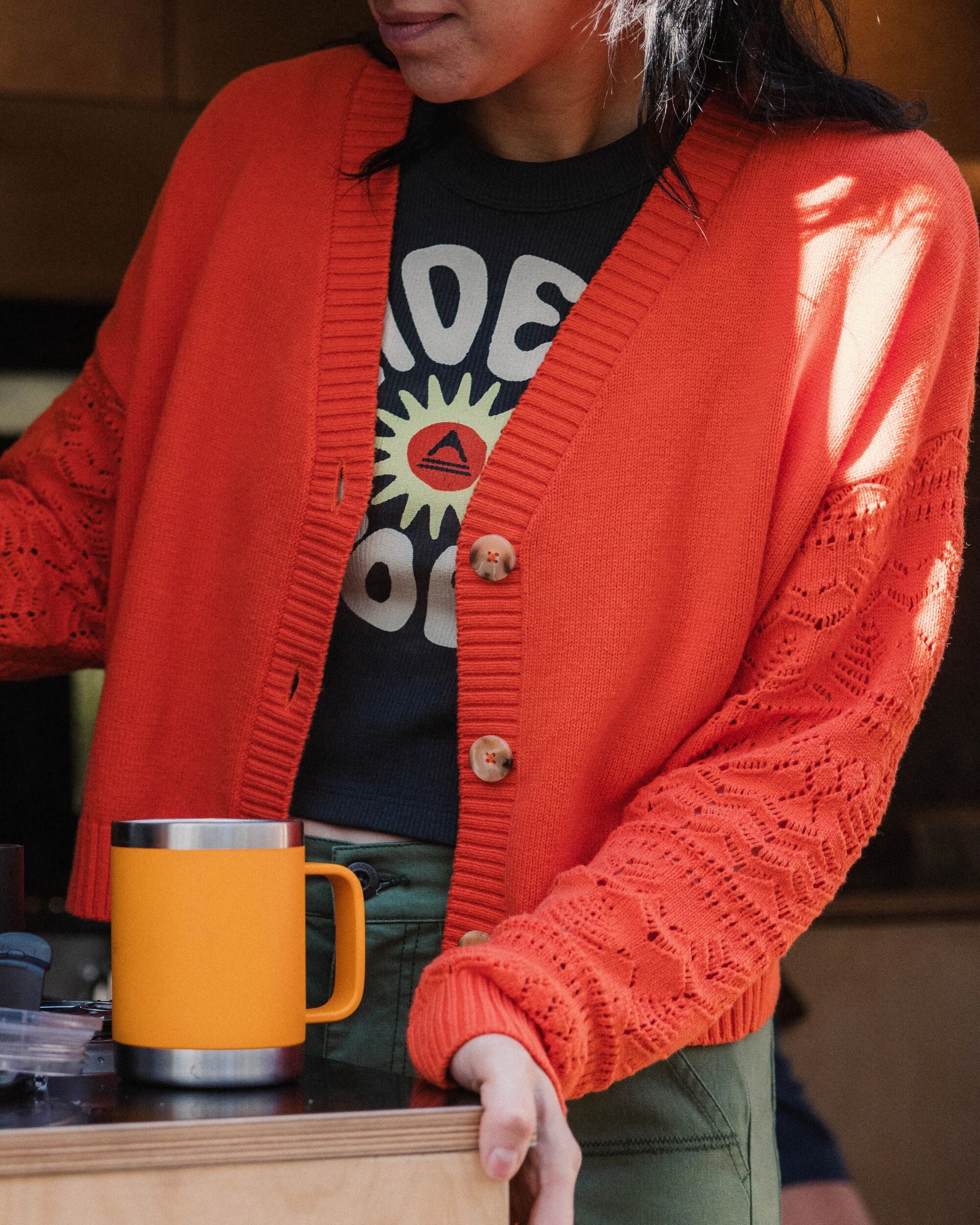 Grace Open Knit Cardigan - Ember Orange - Lifestyle