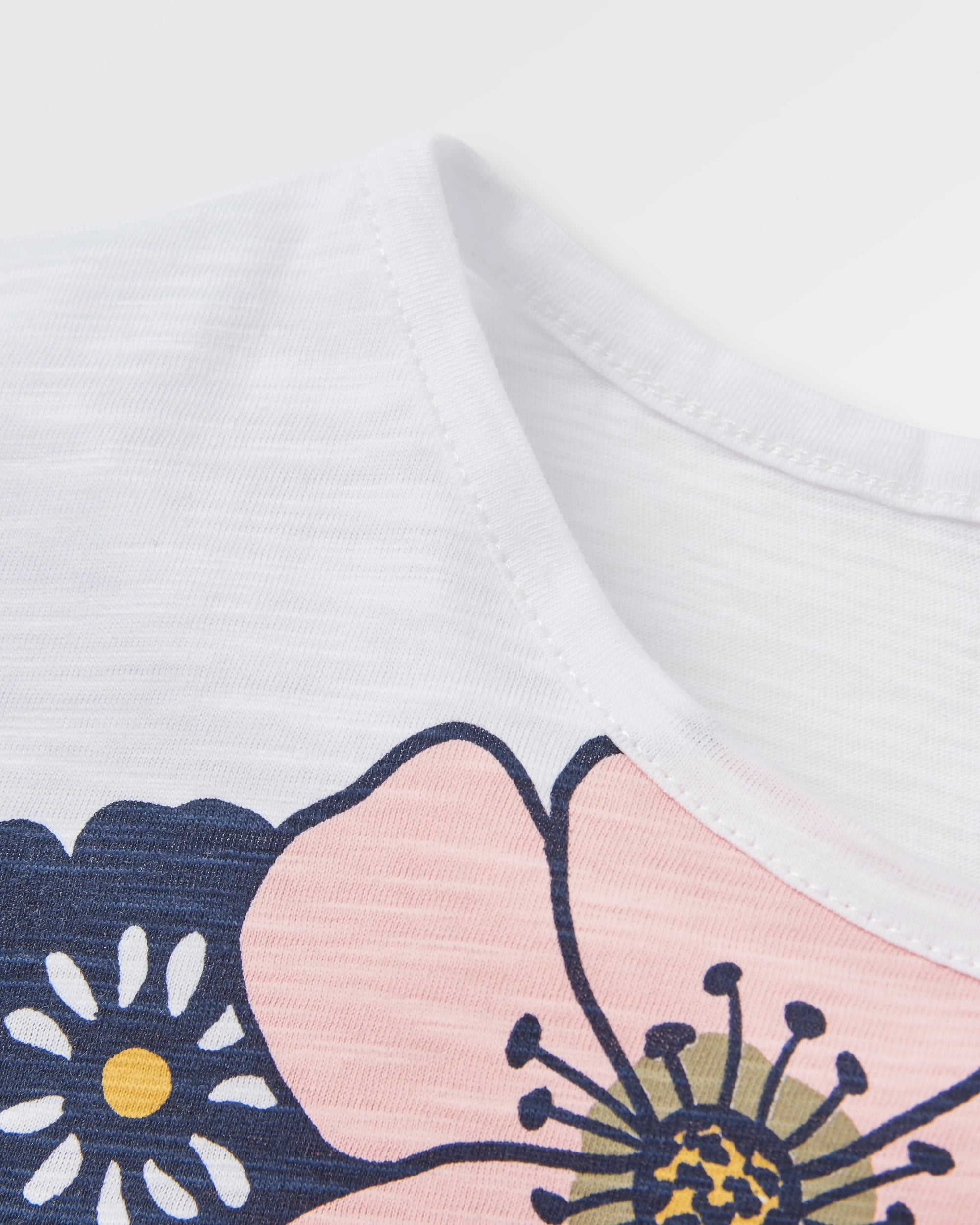 Floral Recycled Cotton T-Shirt - White - Flatlay