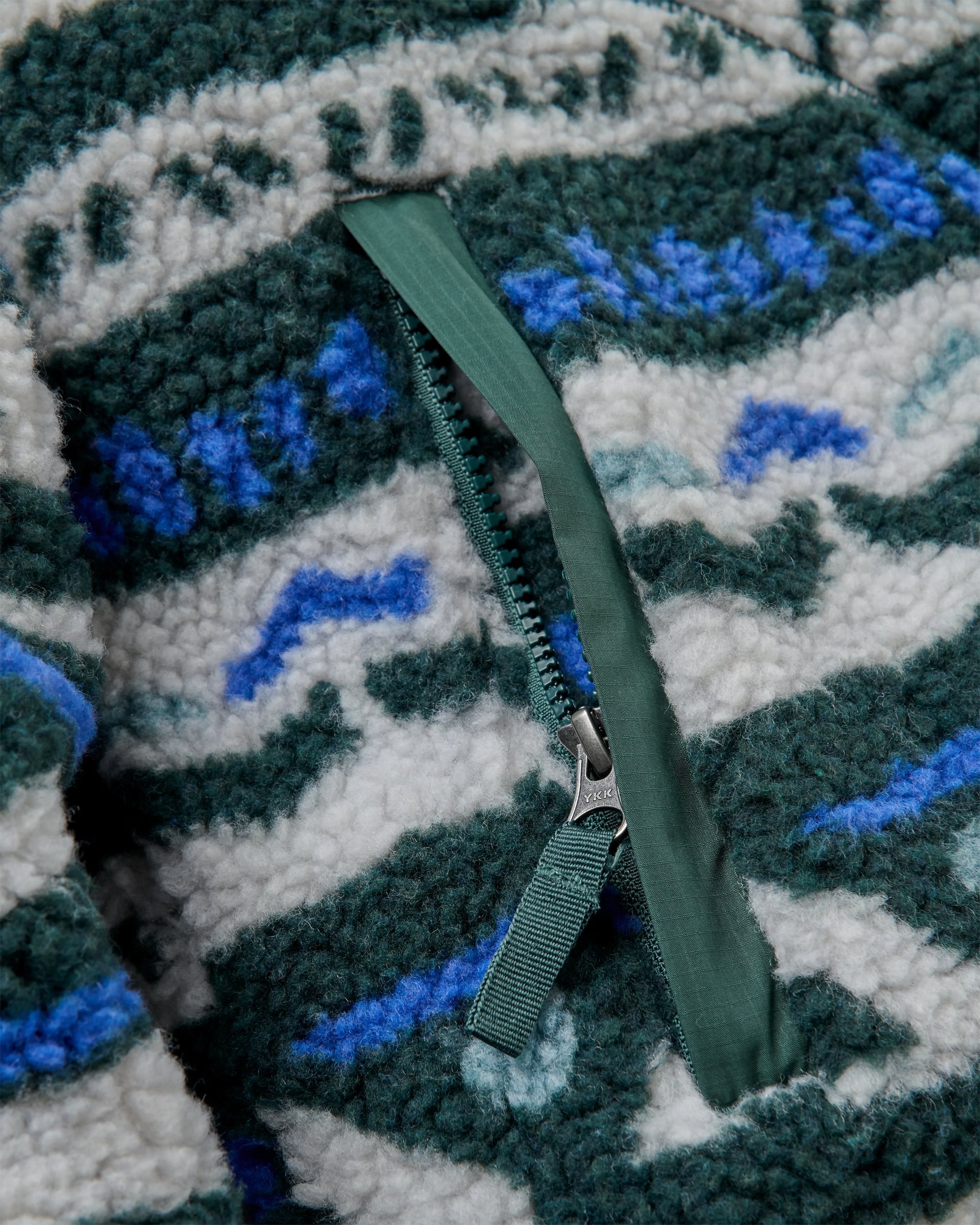 Offroad Recycled Sherpa 1/2 Zip Fleece - Geo Tracks Dark Fern/Birch - Flatlay