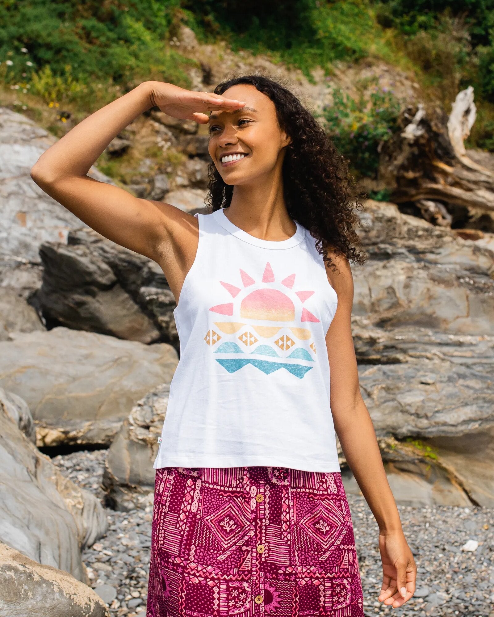 Sunray Recycled Cotton Vest - White - Lifestyle